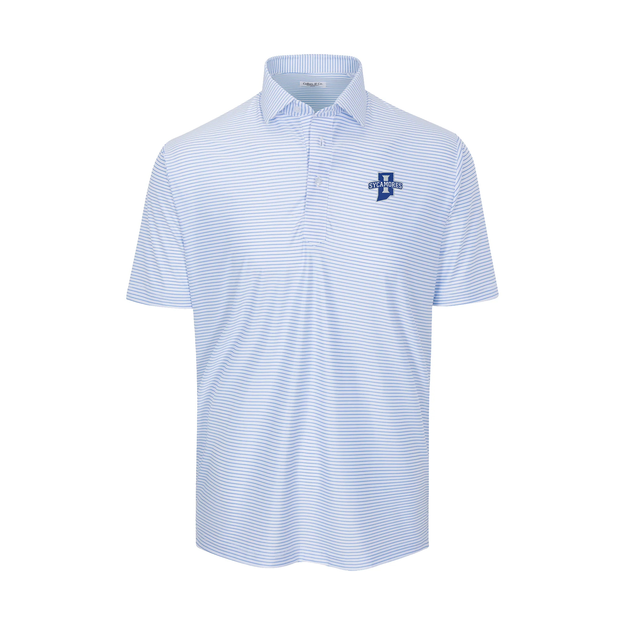Indiana State Featherweight Flex Polo Camden White with Blue Stripe