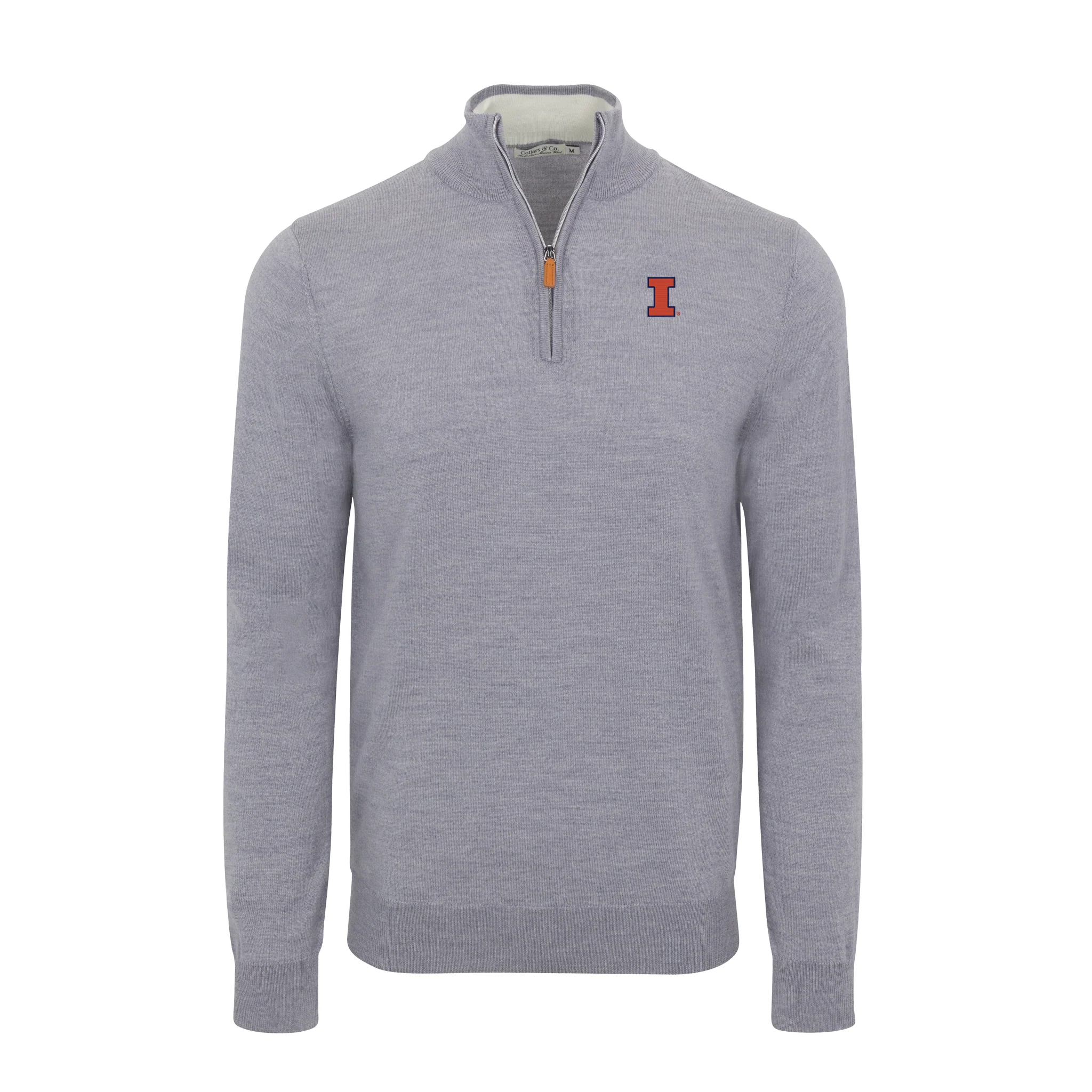 Illinois Grey Melange Cashmere Touch Australian Merino Quarter Zip Sweater