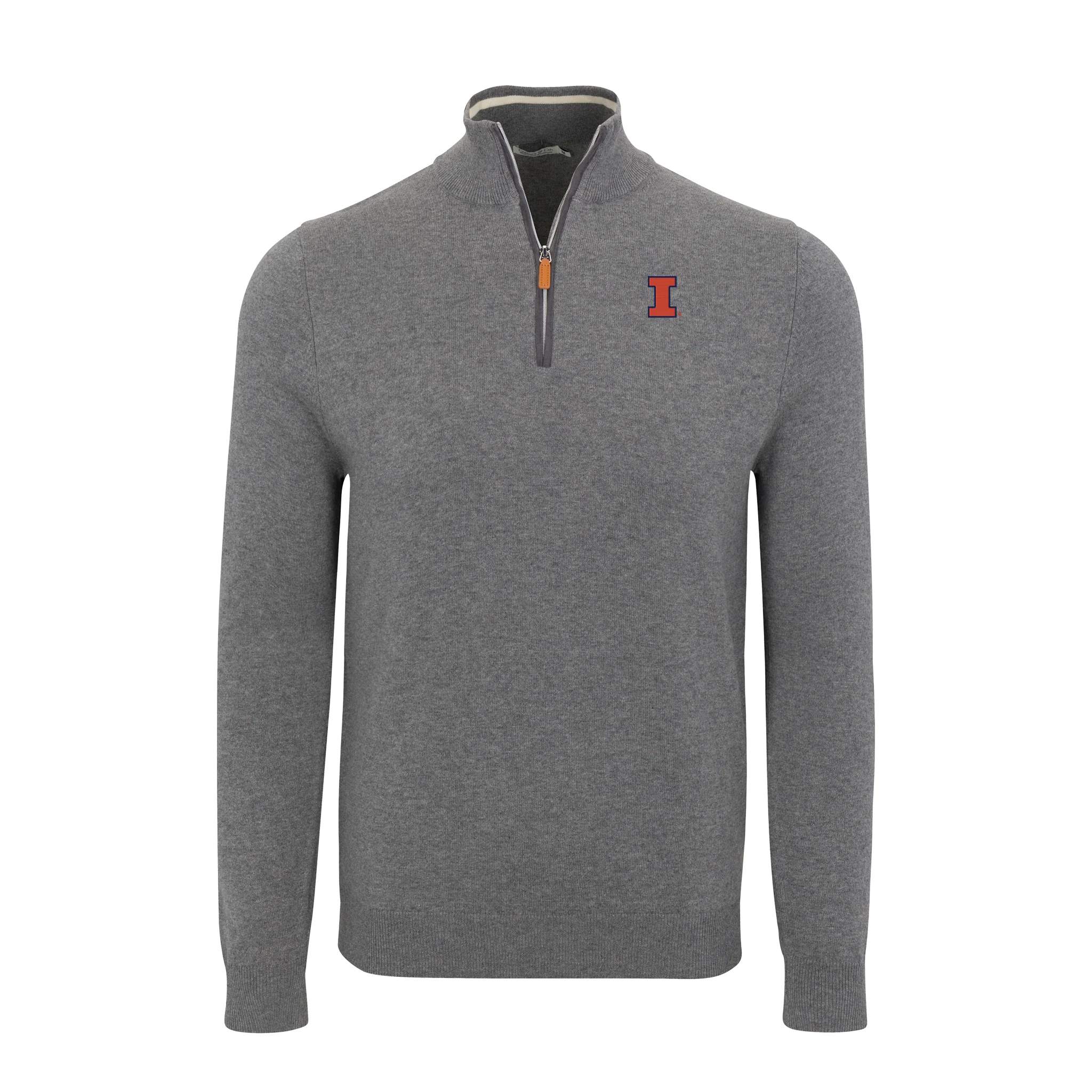 Illinois Grey with Grey Trim Luxury Touch Cotton and Cashmere Quarter Zip Sweater