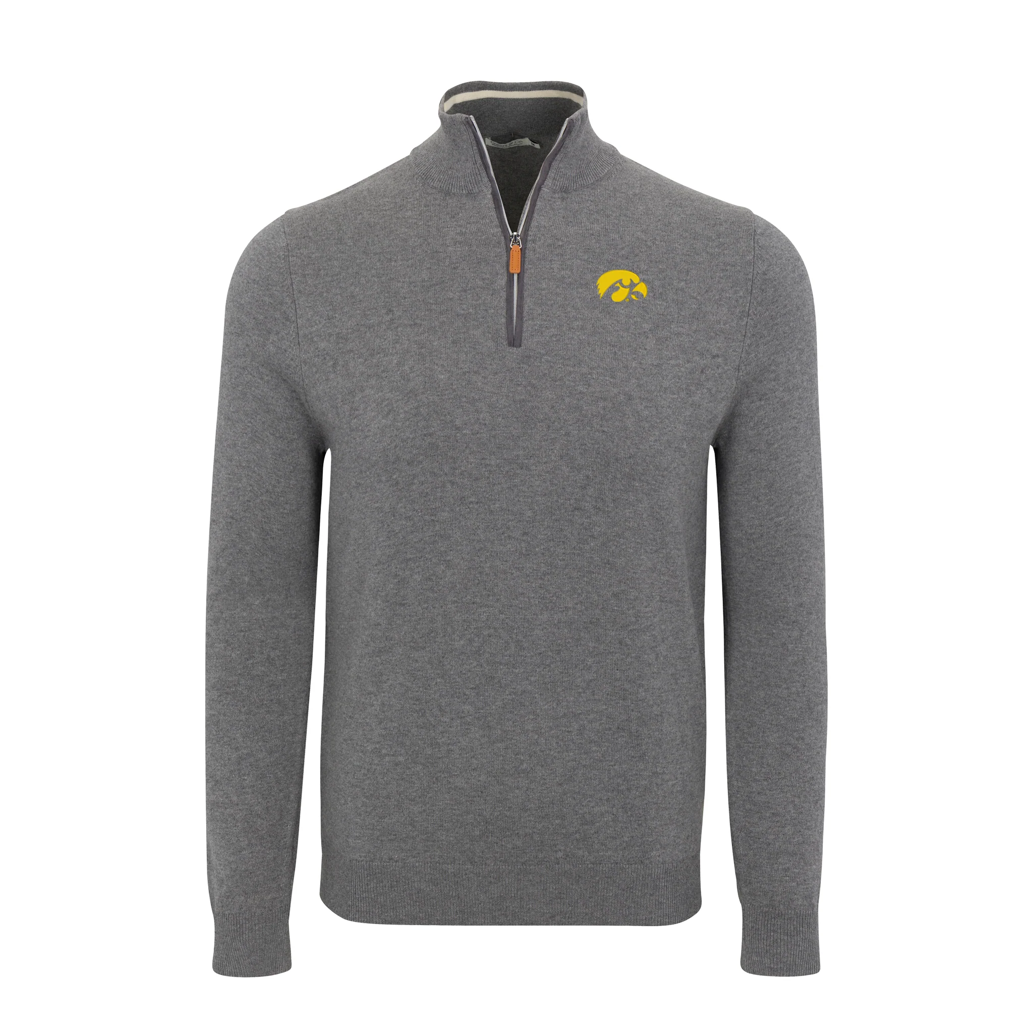 Iowa Grey with Grey Trim Luxury Touch Cotton and Cashmere Quarter Zip Sweater