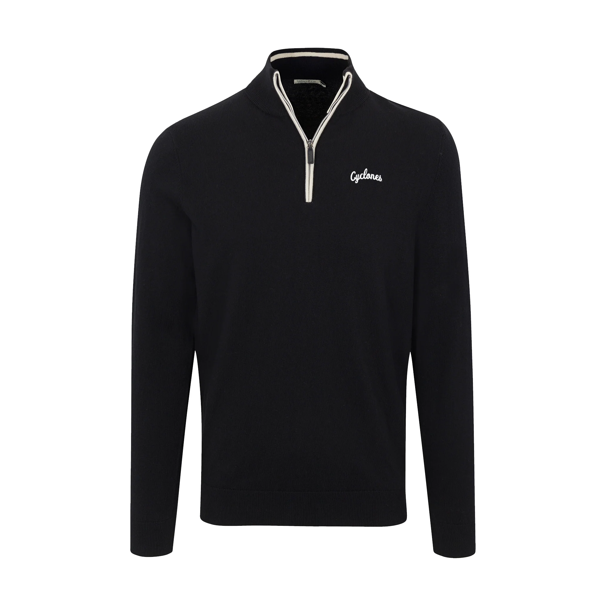 Iowa State Black with White Trim Luxury Touch Cotton and Cashmere Quarter Zip Sweater