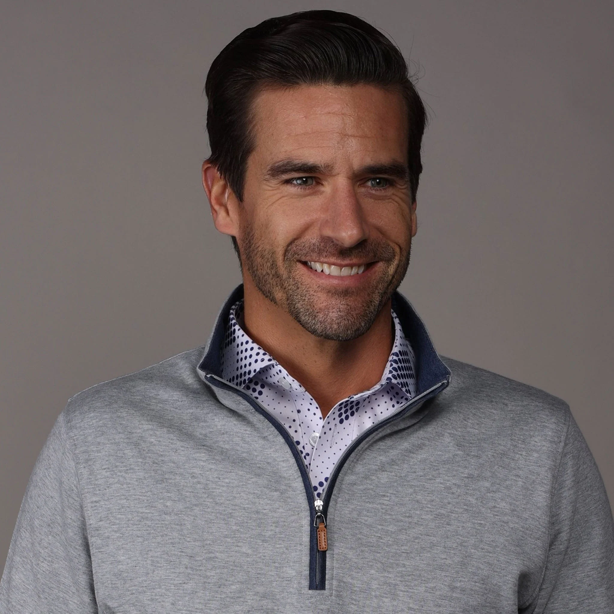 Light Grey Heather Cloud Cotton Quarter Zip with Navy Trim - Image 4