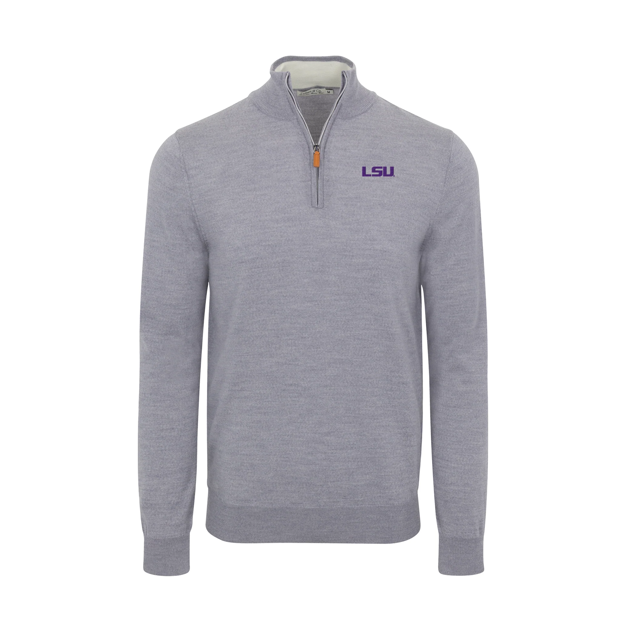 LSU Grey Melange Cashmere Touch Australian Merino Quarter Zip Sweater