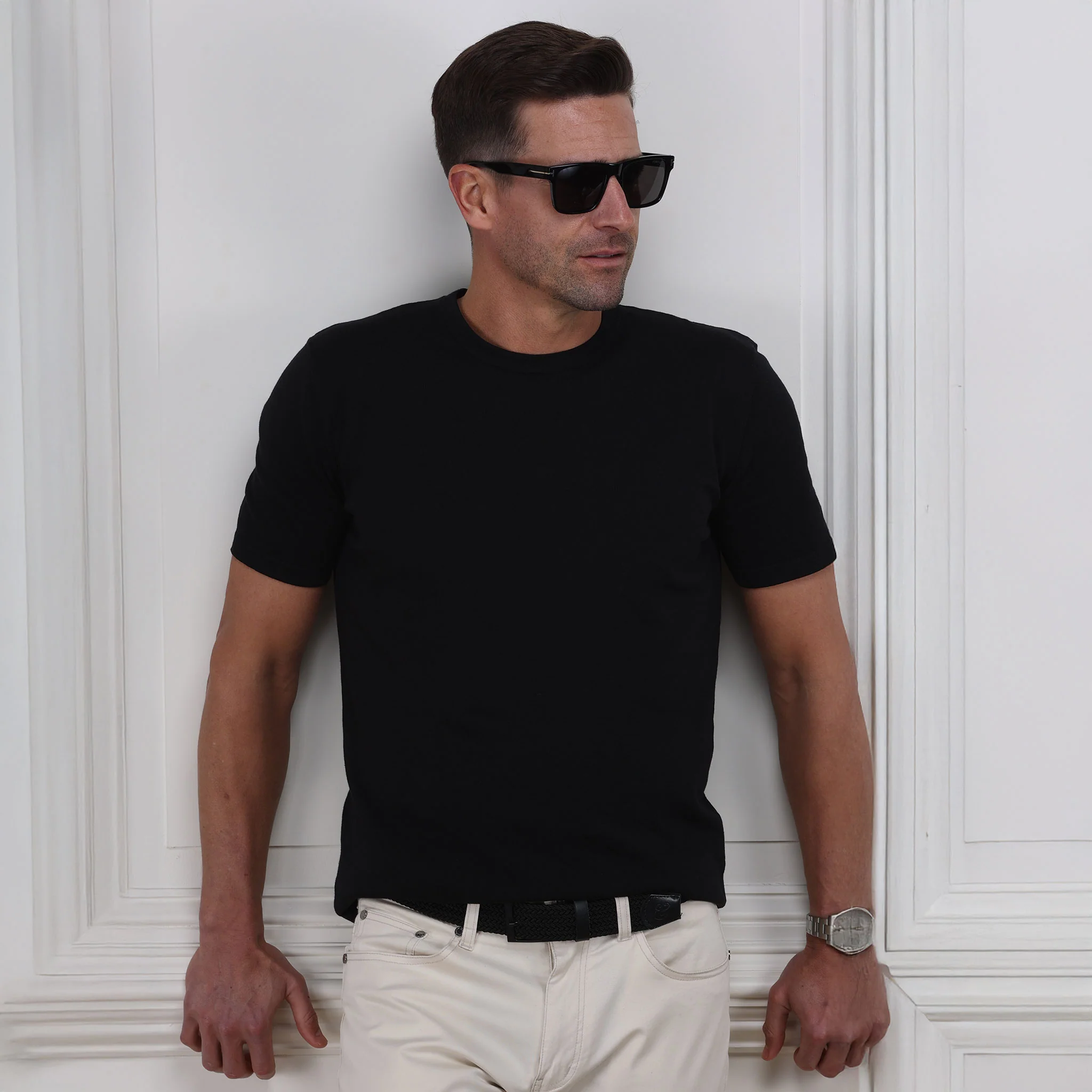 Lucca Luxury Touch Cotton and Silk T-Shirt Black - Image 3