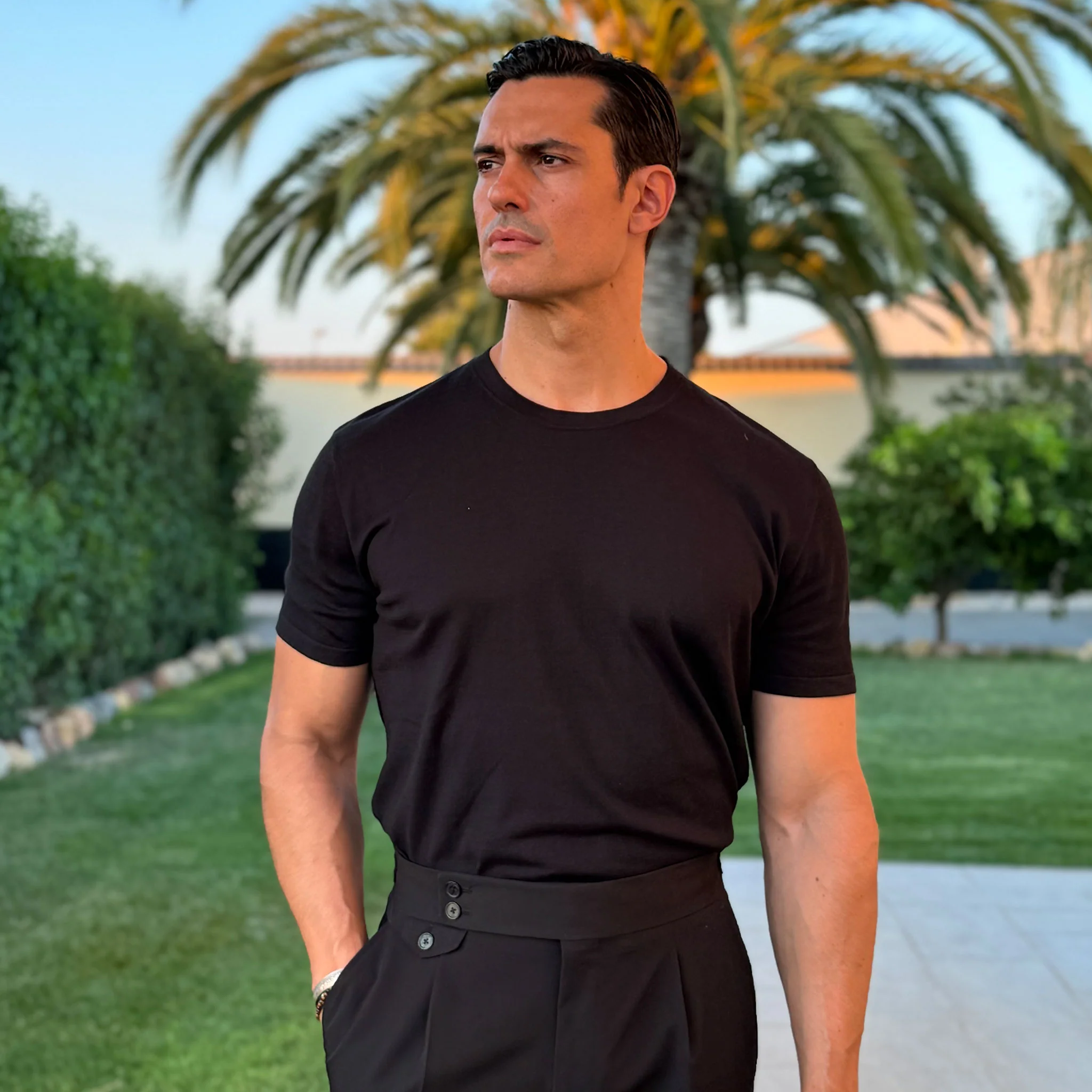 Lucca Luxury Touch Cotton and Silk T-Shirt Black - Image 5