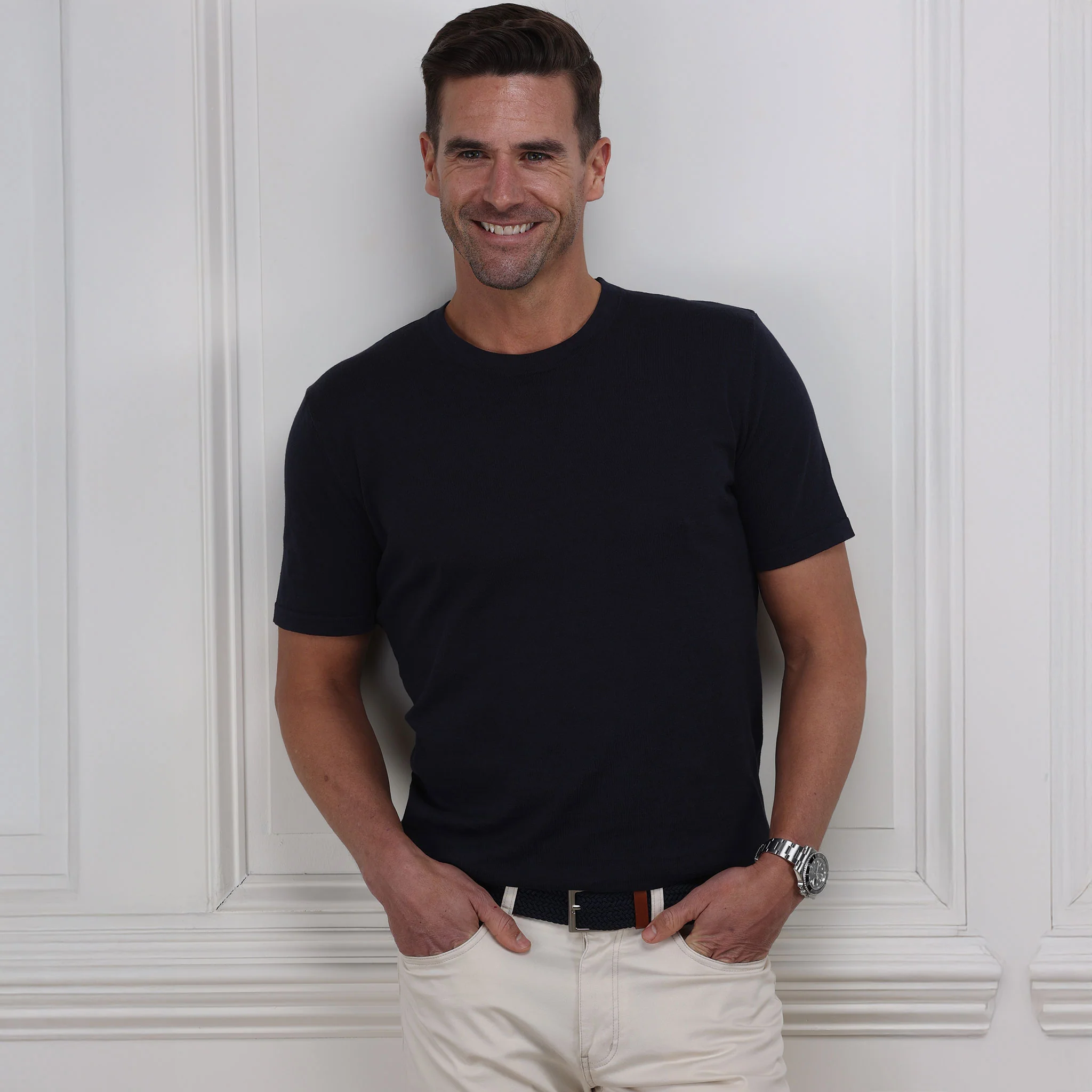 Lucca Luxury Touch Cotton and Silk T-Shirt Navy - Image 4