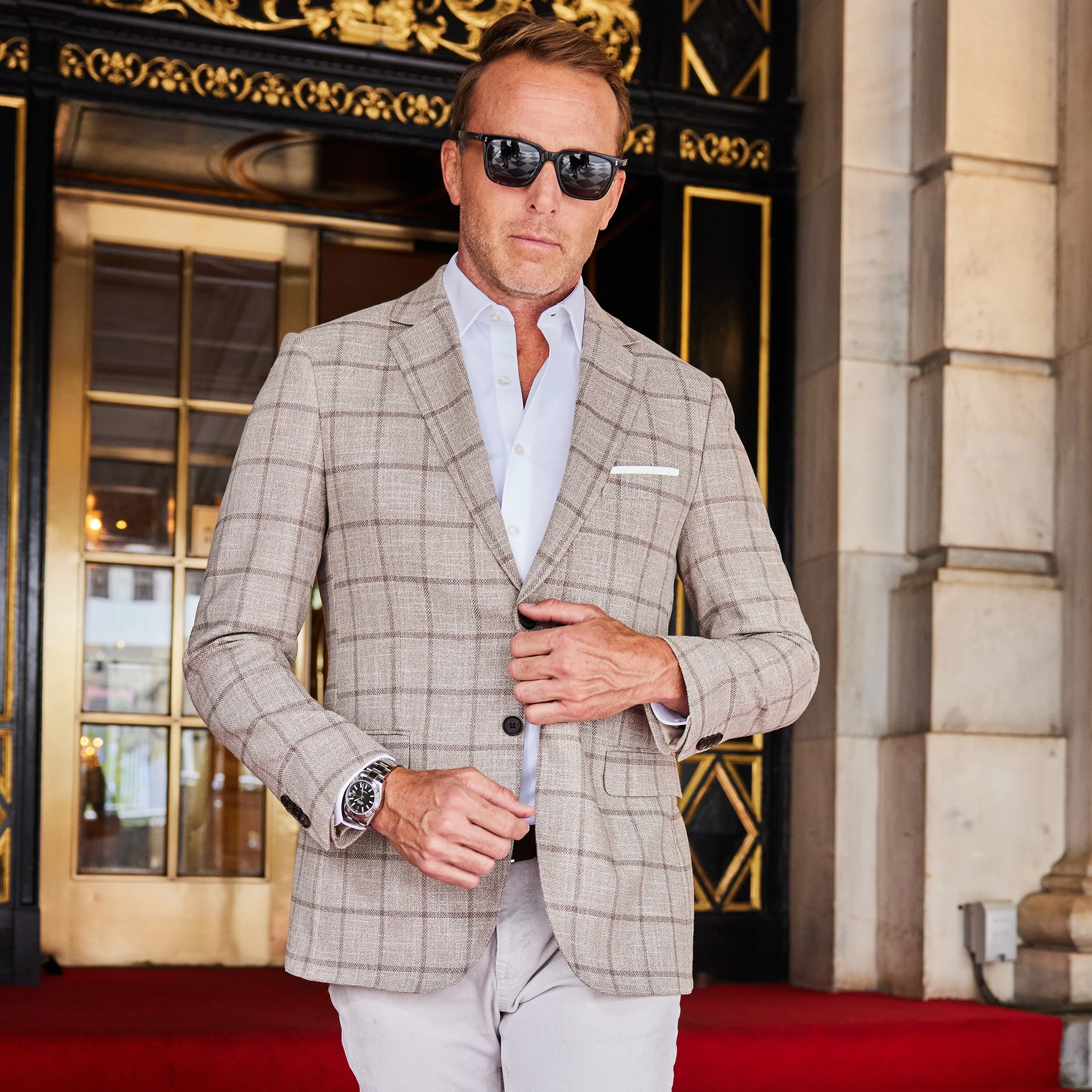 Maverick Travel Blazer Beige Windowpane - Image 2