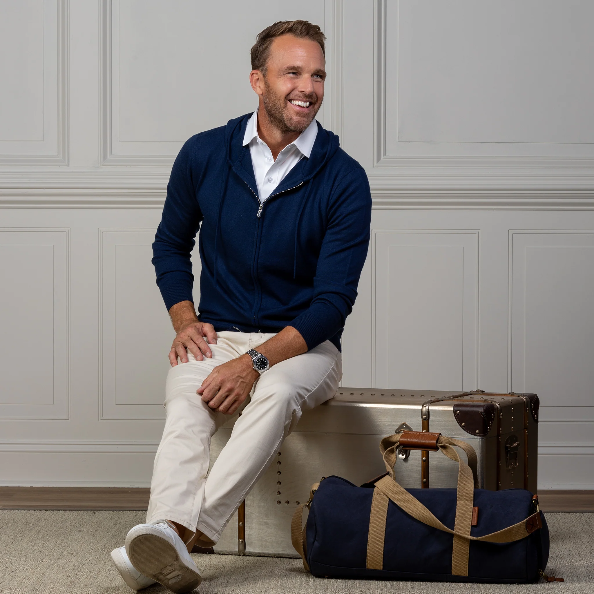 Melbourne Merino Hoodie Navy - Image 2
