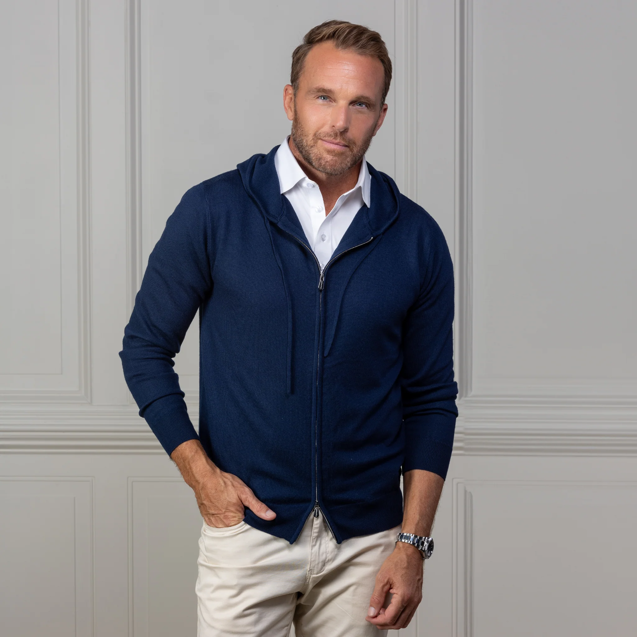 Melbourne Merino Hoodie Navy - Image 4