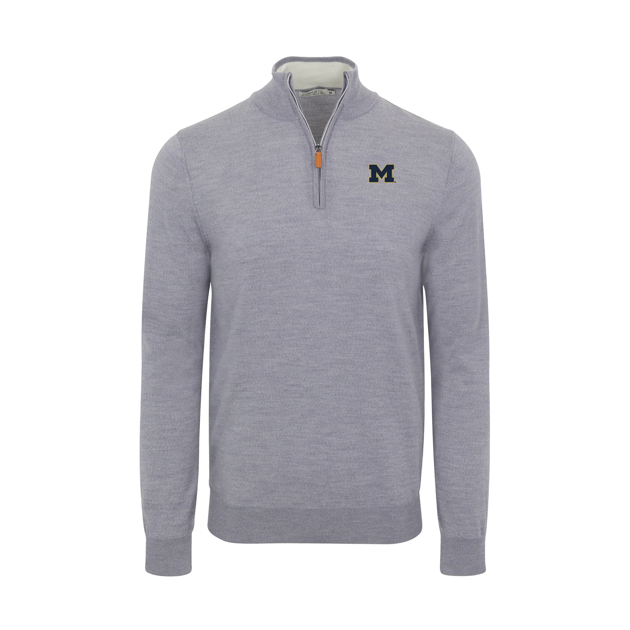 Michigan Grey Melange Cashmere Touch Australian Merino Quarter Zip Sweater