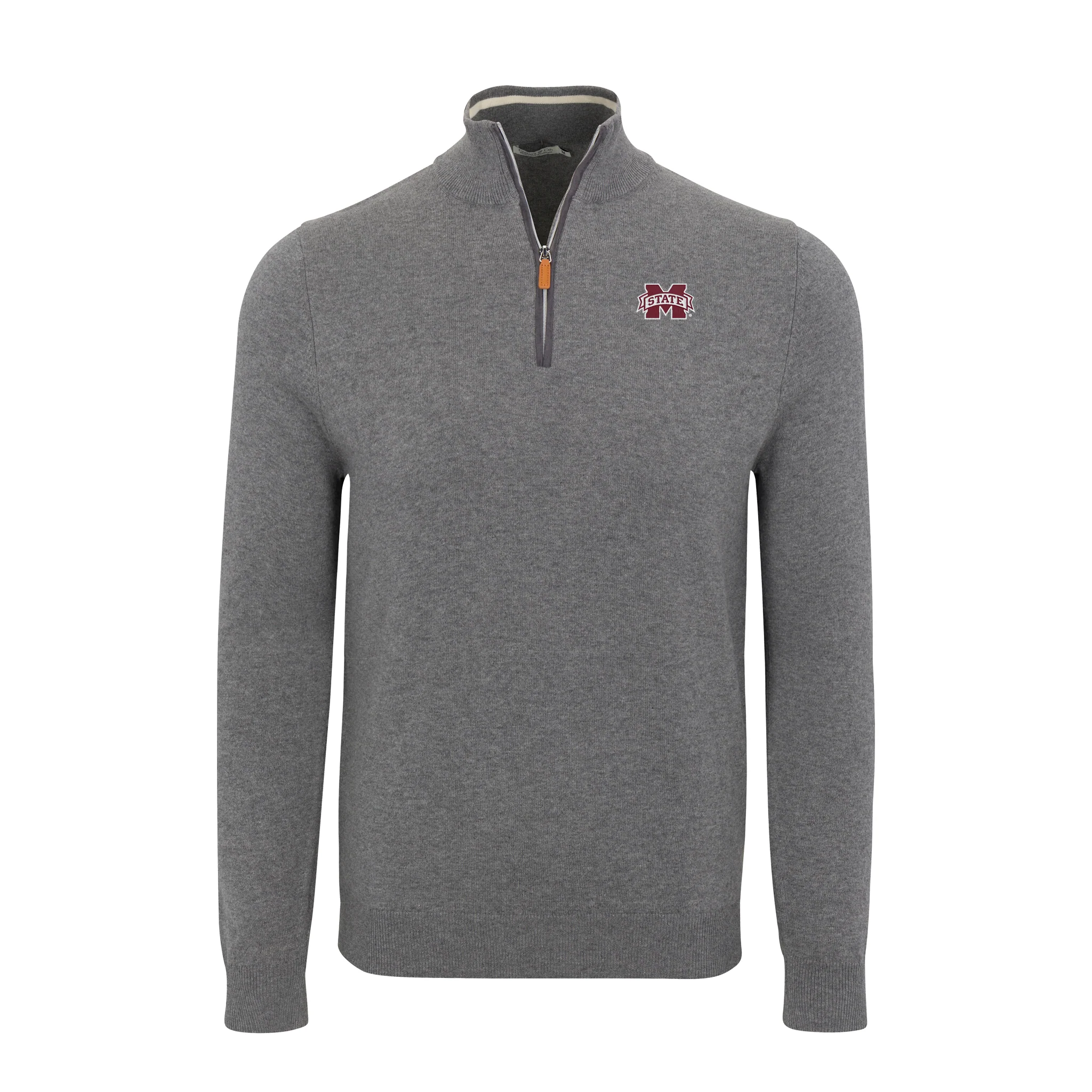 Mississippi State Grey with Grey Trim Luxury Touch Cotton and Cashmere Quarter Zip Sweater