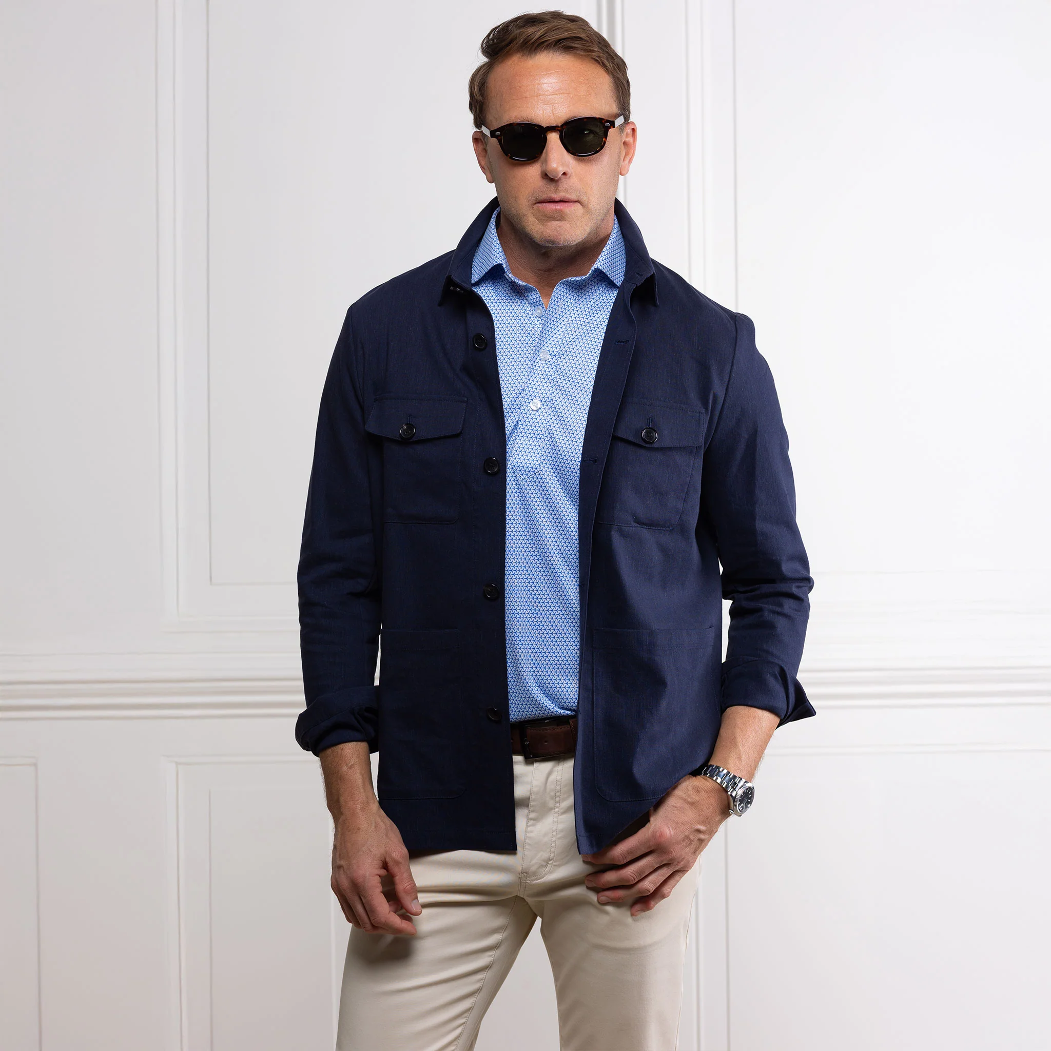 Monterey Cotton & Linen Overshirt Navy - Image 4