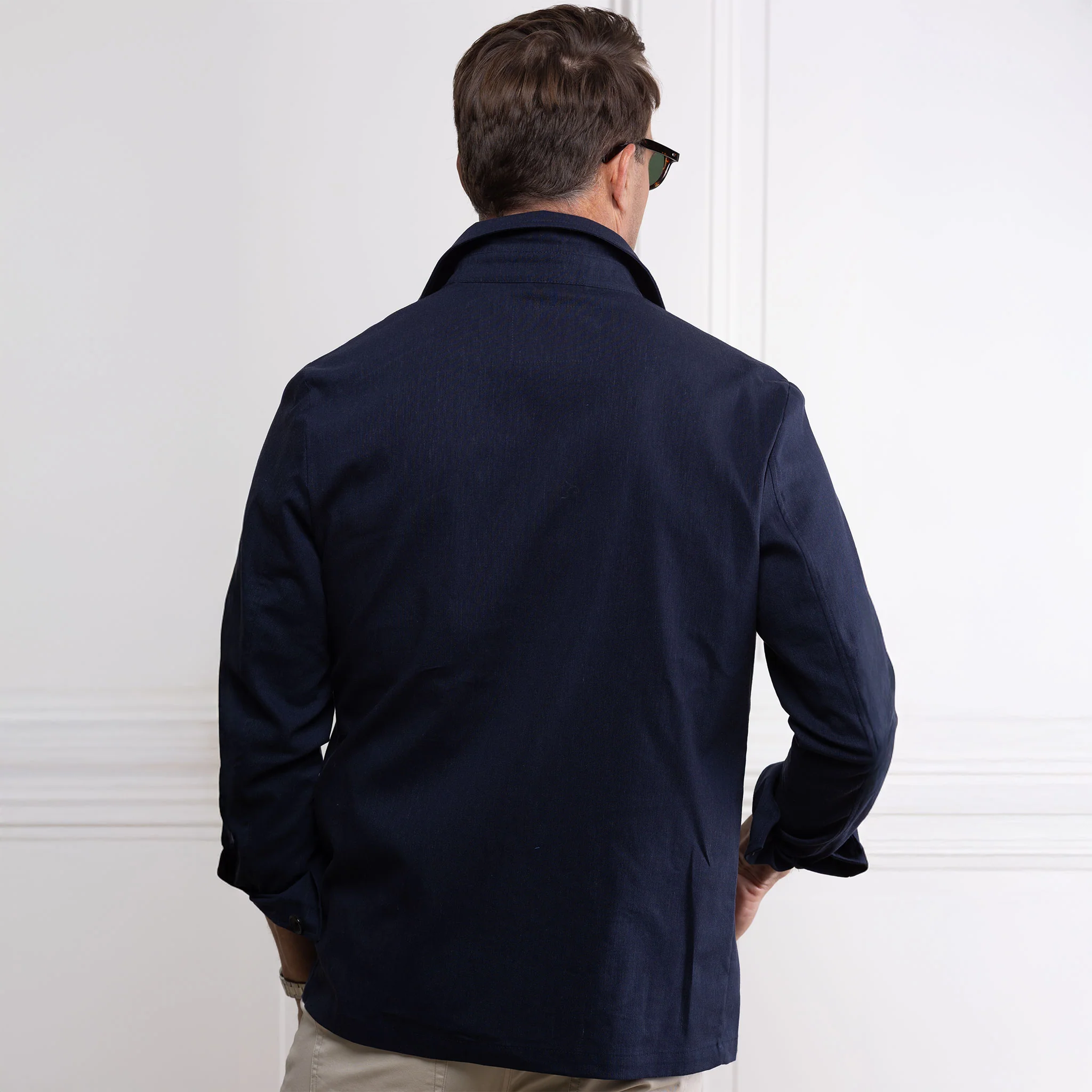 Monterey Cotton & Linen Overshirt Navy - Image 6