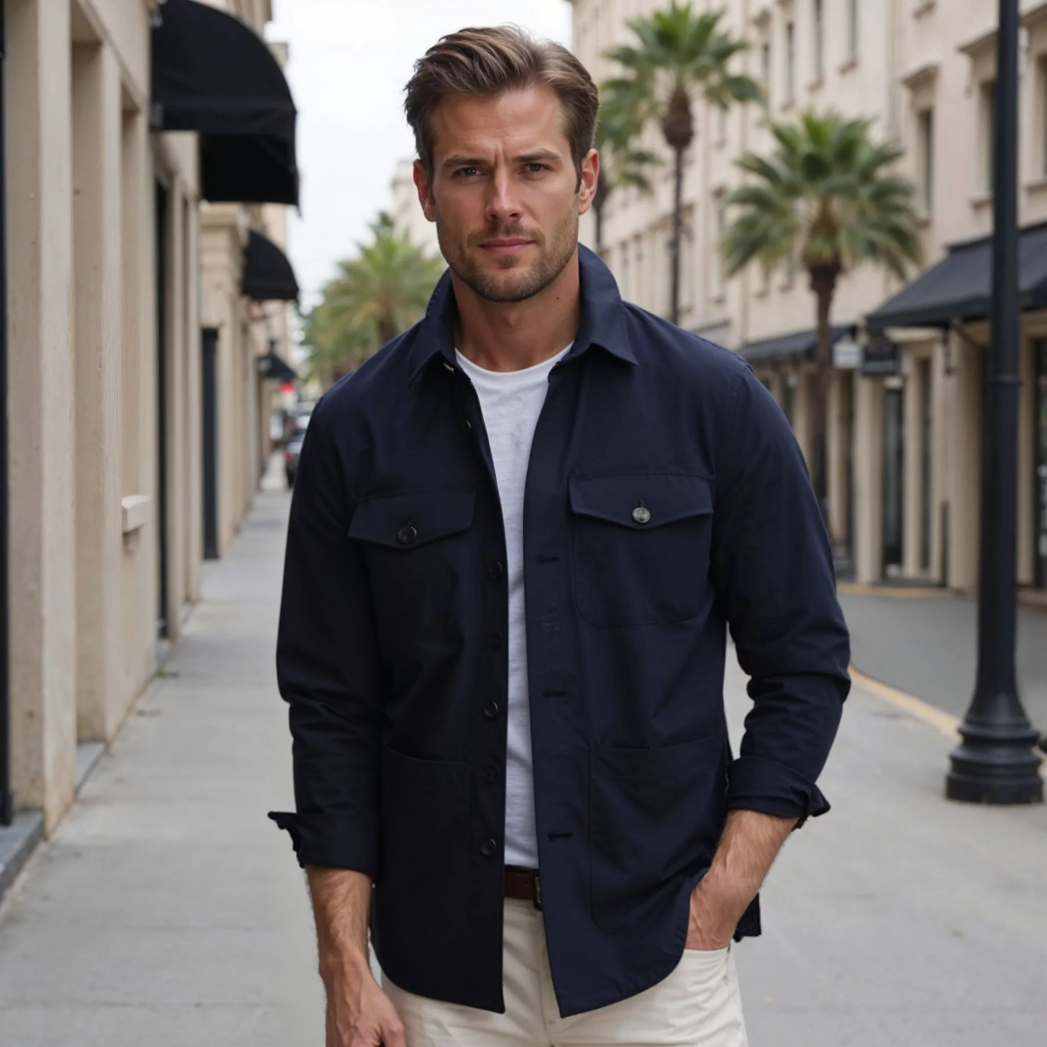 Monterey Cotton & Linen Overshirt Navy - Image 8