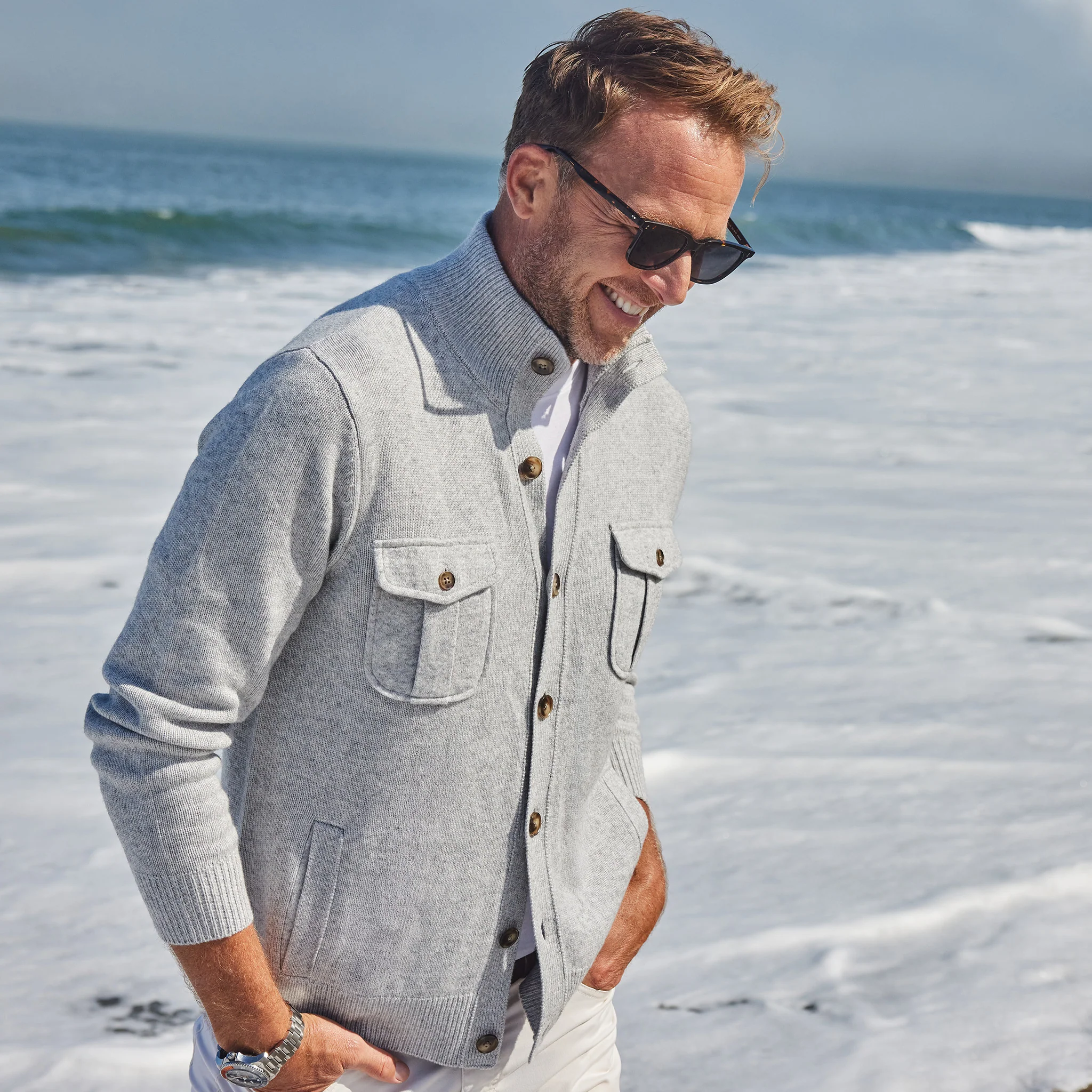 Napoli Cardigan in Wool & Cashmere Grey - Image 4