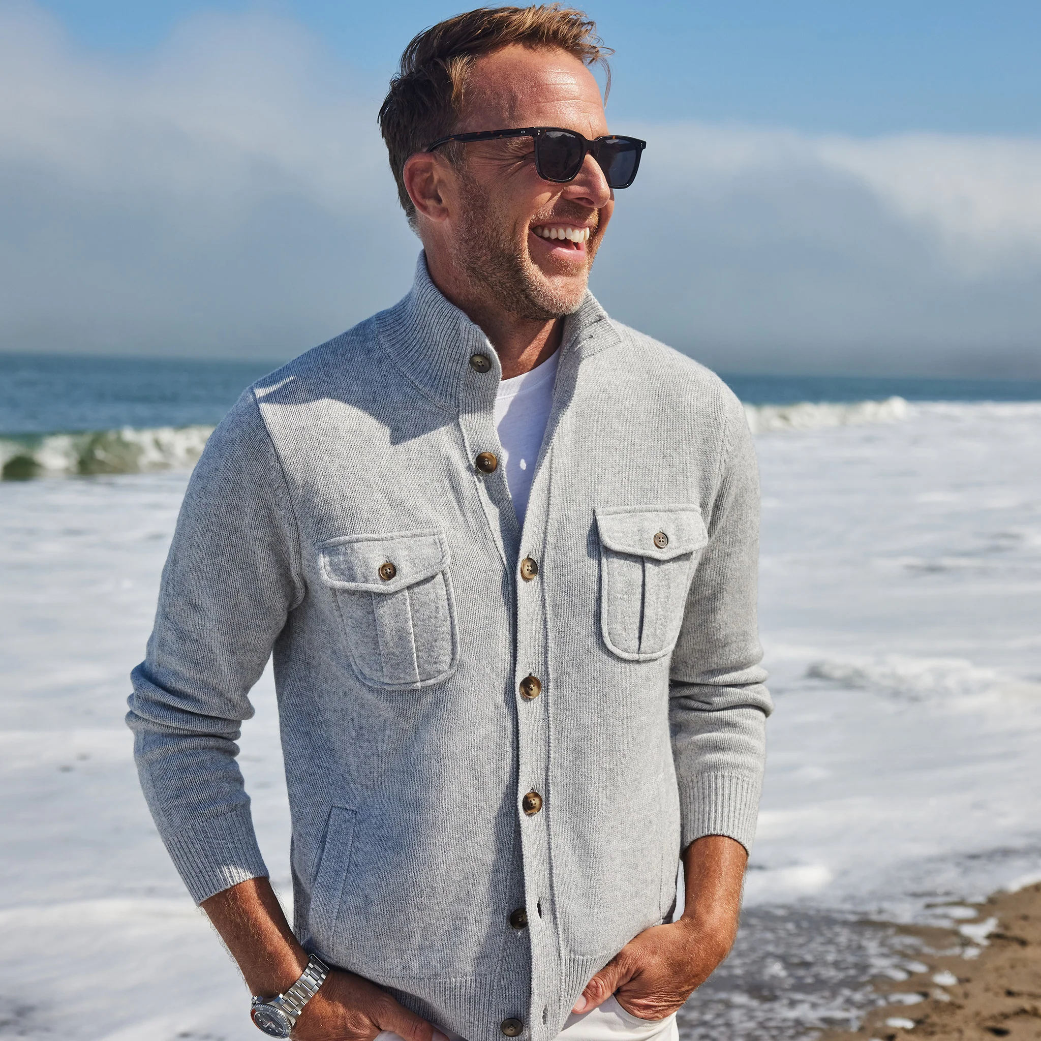 Napoli Cardigan in Wool & Cashmere Grey - Image 5