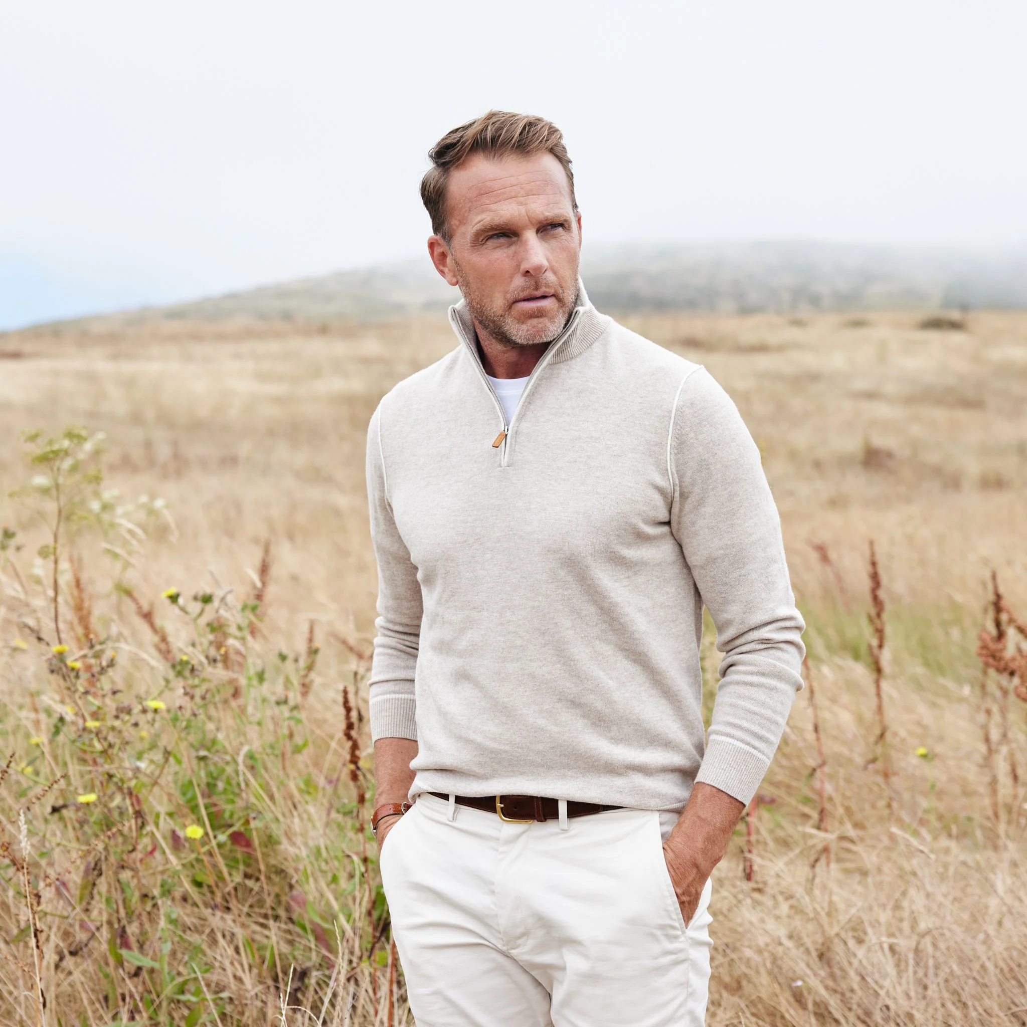 Napoli Accent Quarter Zip Wool & Cashmere Sweater Cream - Image 2