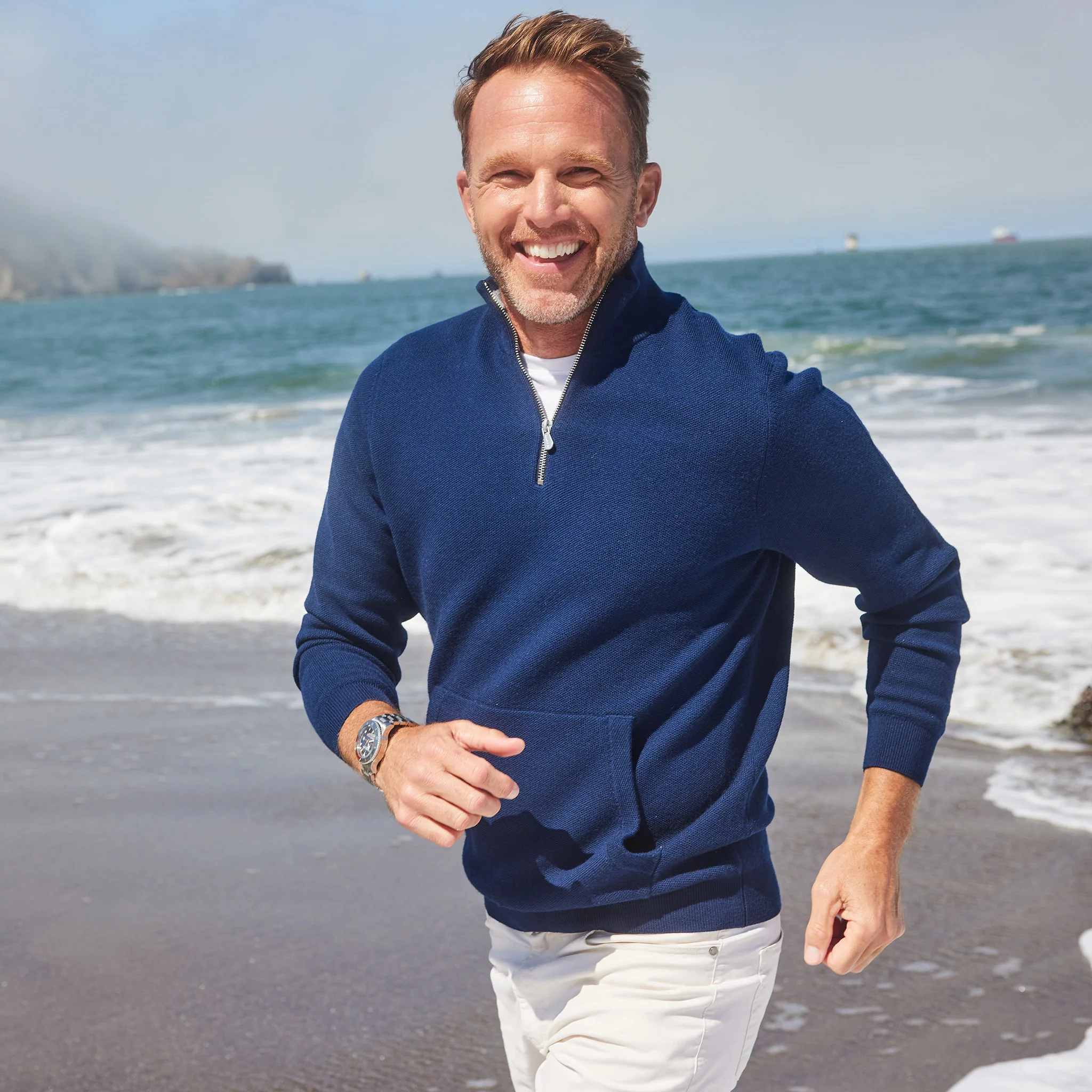Napoli Pocket Quarter Zip Wool Sweater Navy - Image 4