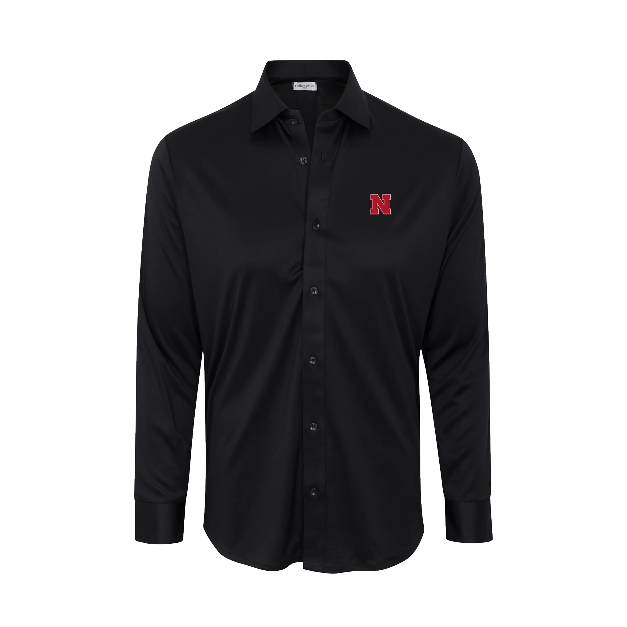 Nebraska Quattro Flex Dress Shirt with Semi-Spread Collar Black
