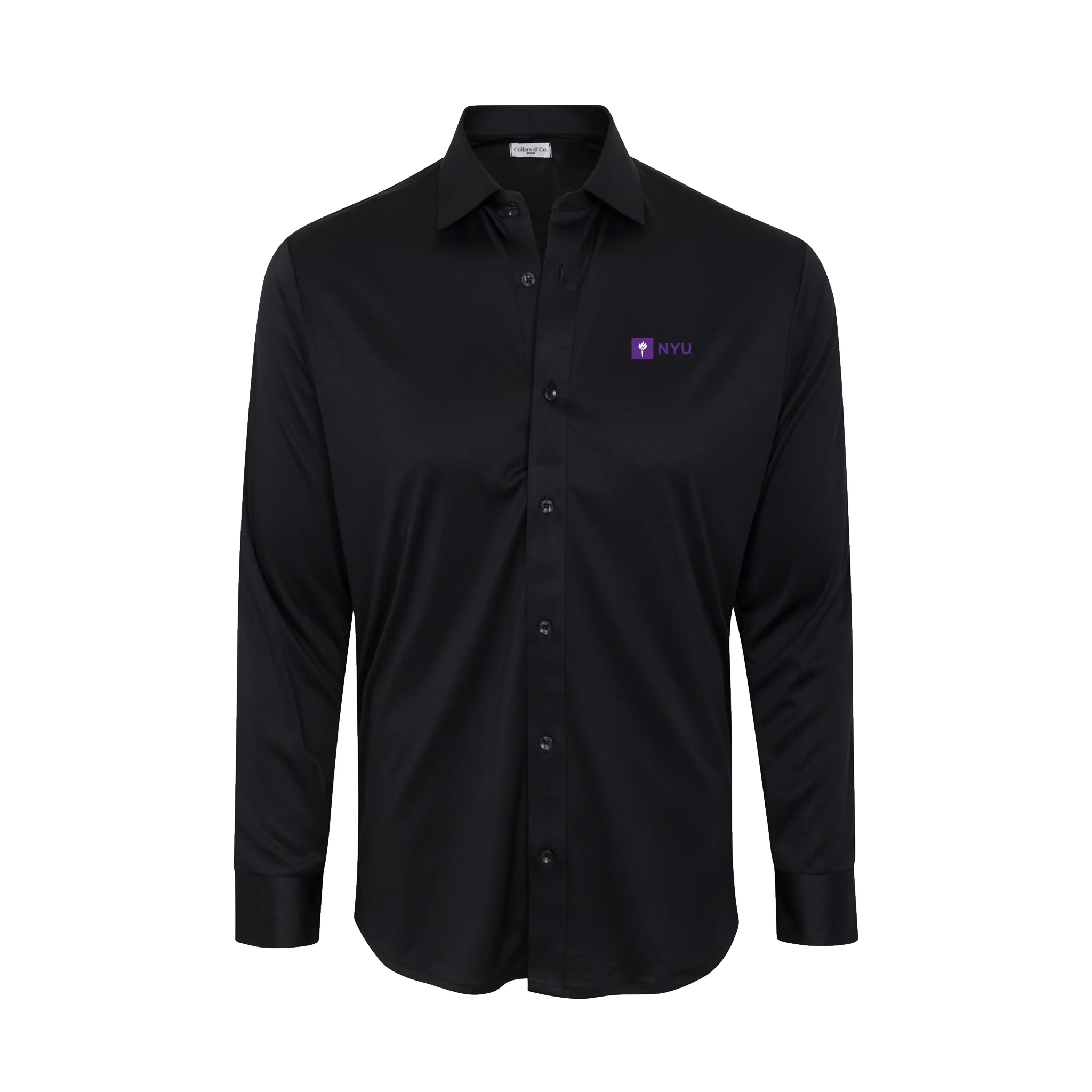 New York University Quattro Flex Dress Shirt with Semi-Spread Collar Black