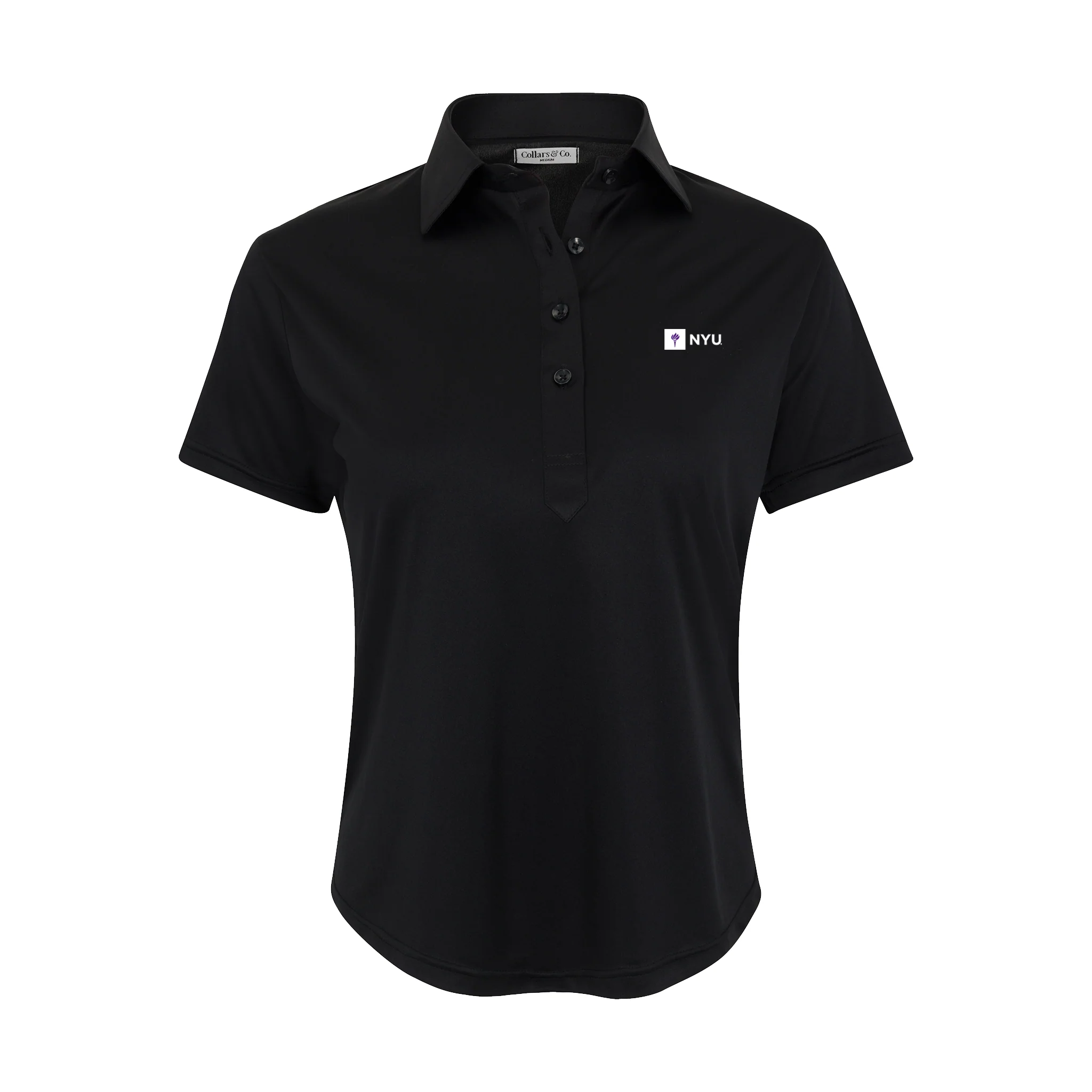 New York University Women's Cap Sleeve Semi Spread Polo Black