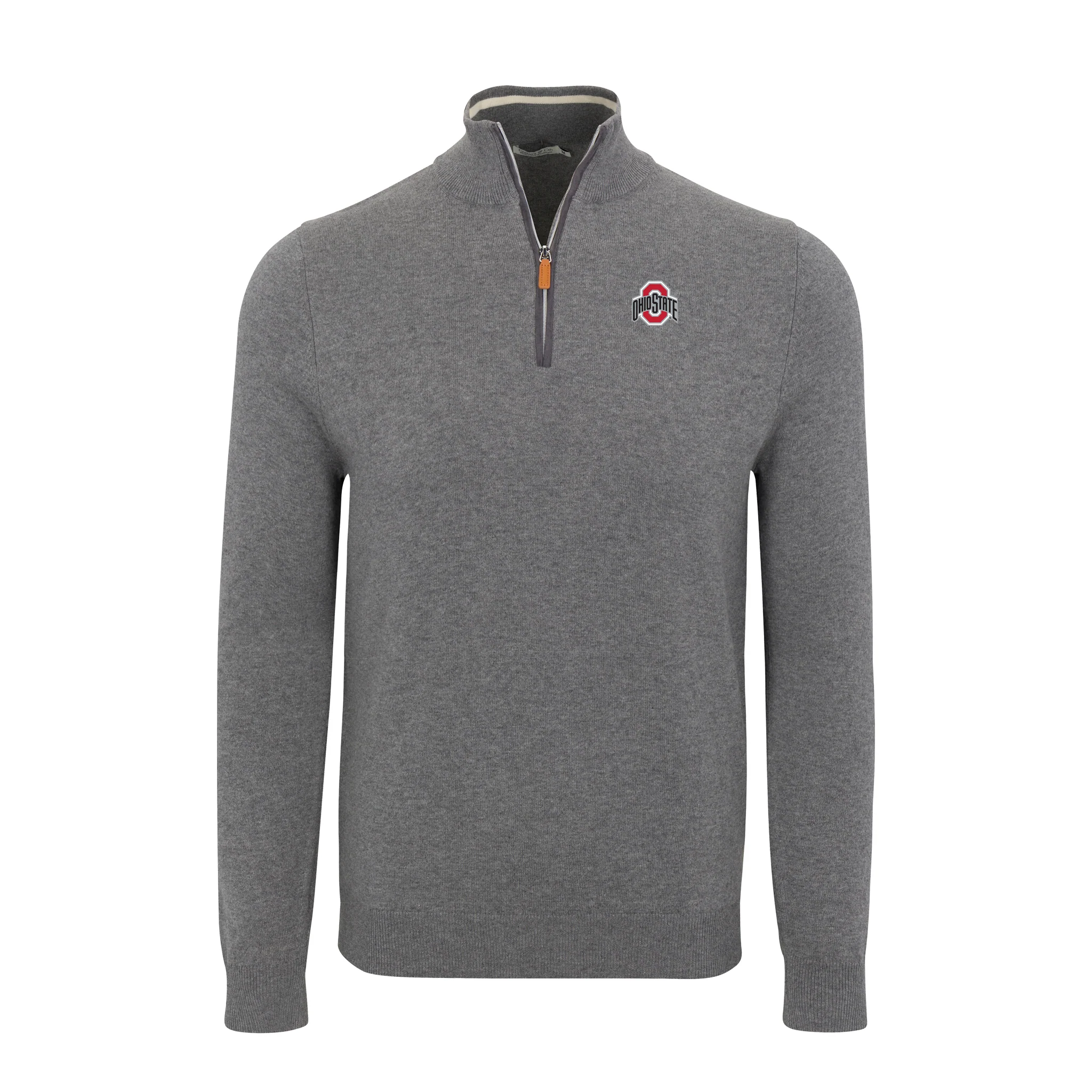 Ohio State Grey with Grey Trim Luxury Touch Cotton and Cashmere Quarter Zip Sweater