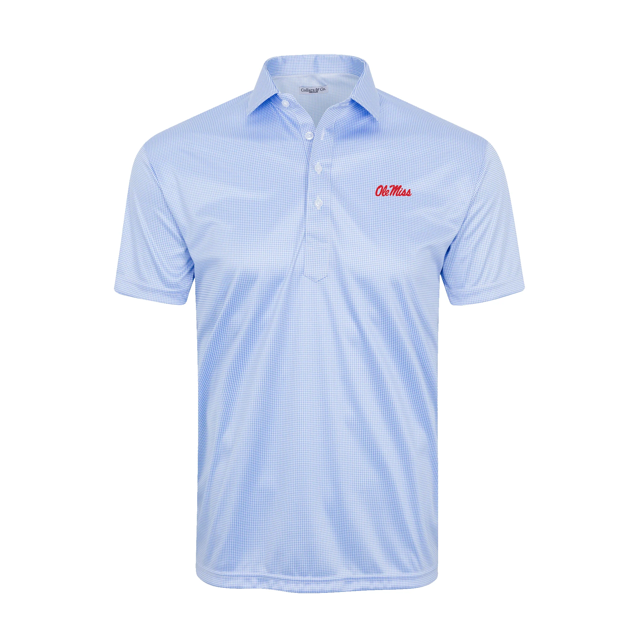Ole Miss Semi-Spread Collar Polo Blue Houndstooth