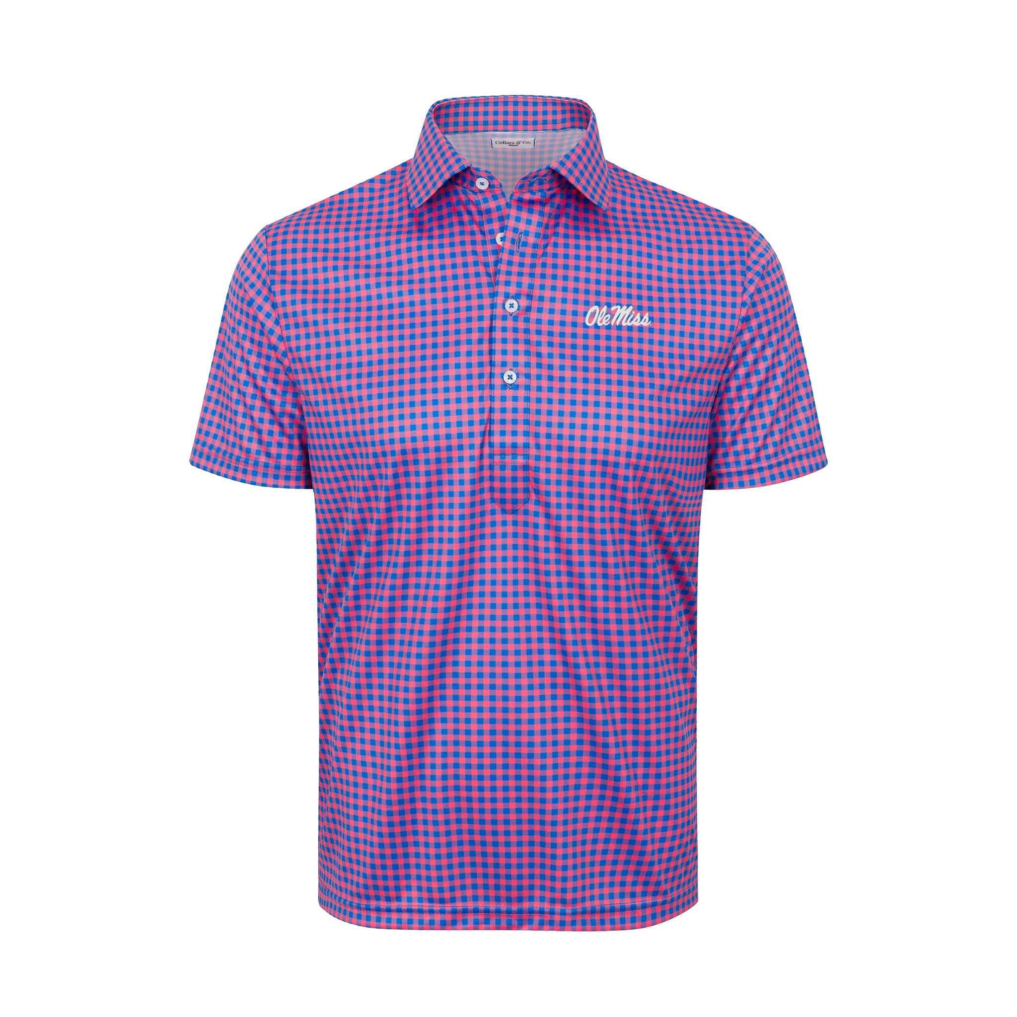 Ole Miss Custom Semi-Spread Collar Polo Tribeca Red and Blue Gingham