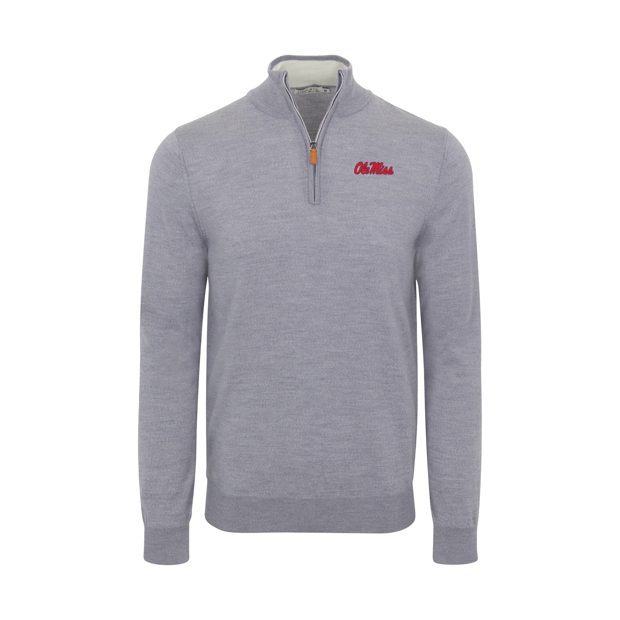 Ole Miss Grey Melange Cashmere Touch Australian Merino Quarter Zip Sweater