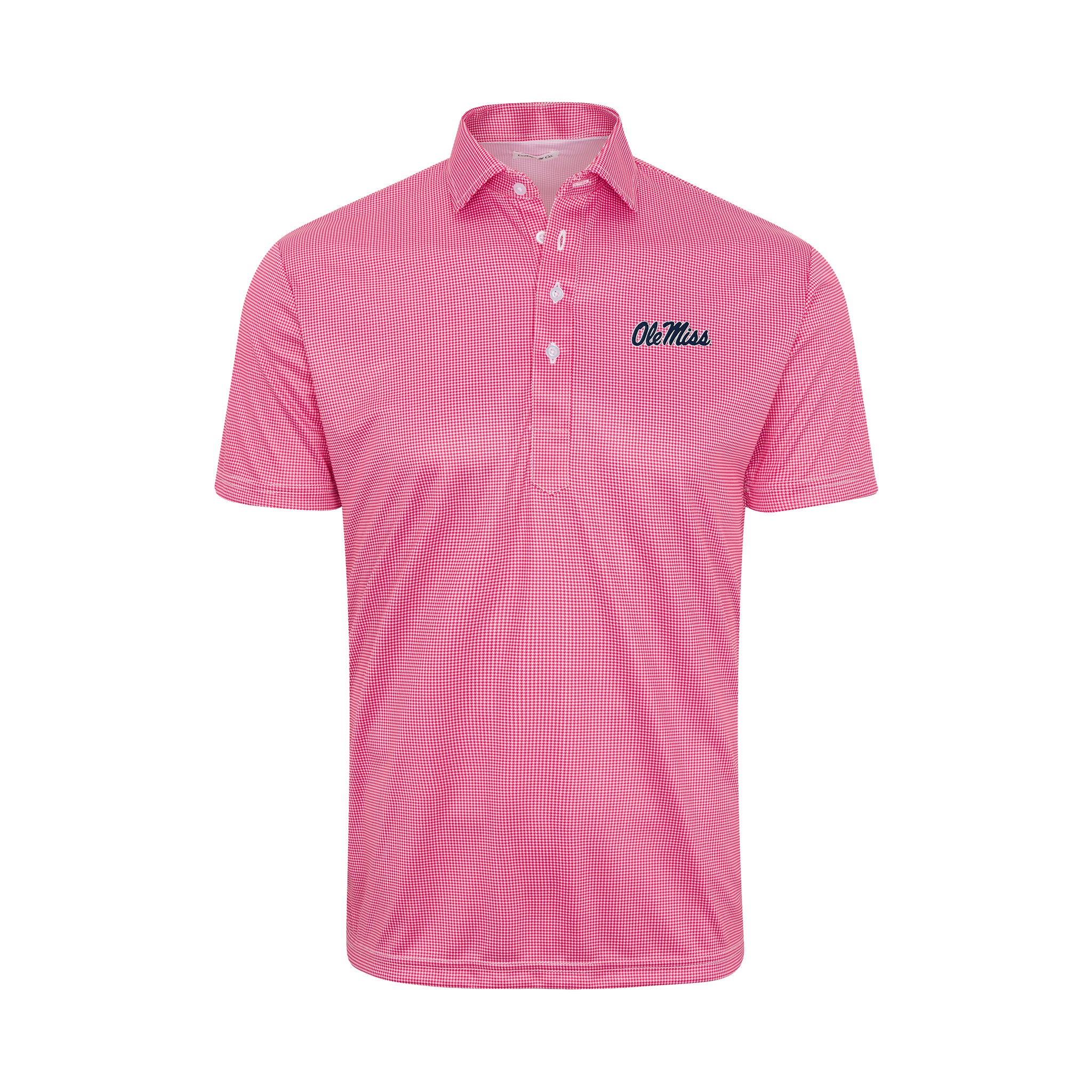 Ole Miss Semi-Spread Collar Polo Red Houndstooth