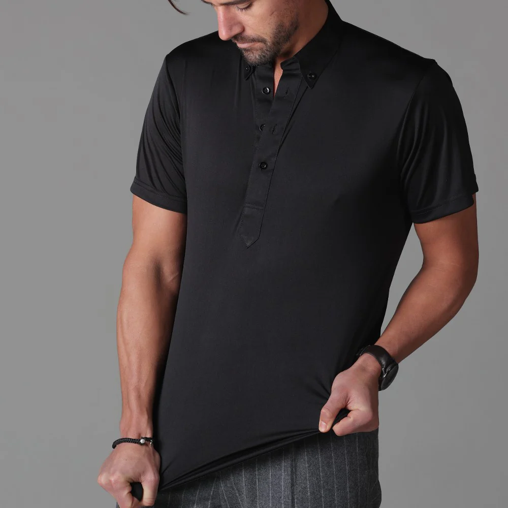 Oxford Button Down Collar Polo Black - Image 5