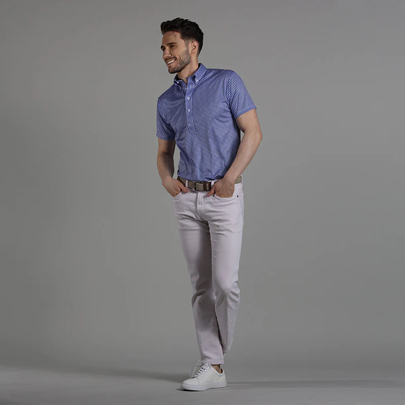 Oxford Button Down Collar Polo Blue Gingham - Image 3