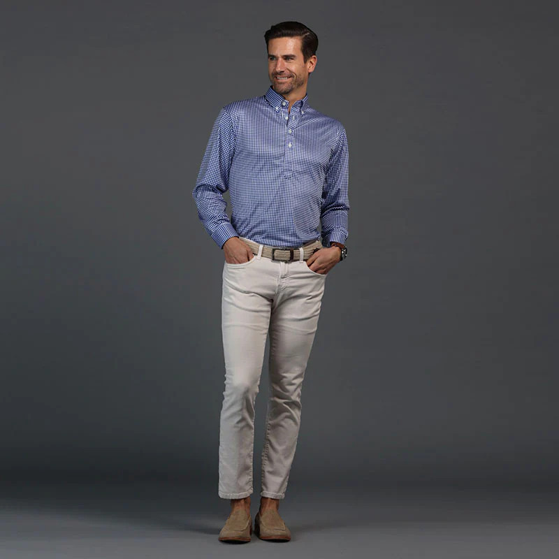 Oxford Button Down Collar Polo Long Sleeve Blue Gingham - Image 3