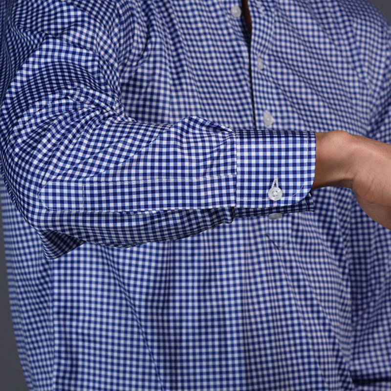 Oxford Button Down Collar Polo Long Sleeve Blue Gingham - Image 6
