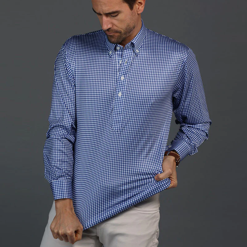 Oxford Button Down Collar Polo Long Sleeve Blue Gingham - Image 7