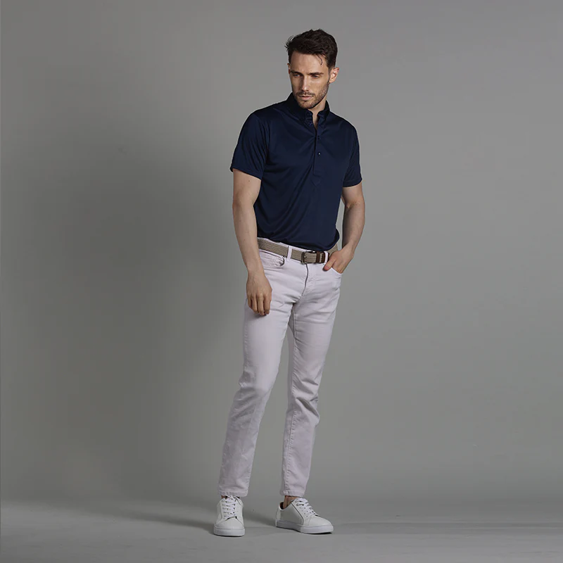 Oxford Button Down Collar Polo Navy Blue - Image 3