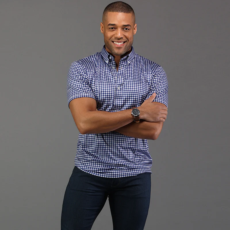 Oxford Button Down Collar Polo Navy Gingham - Image 4