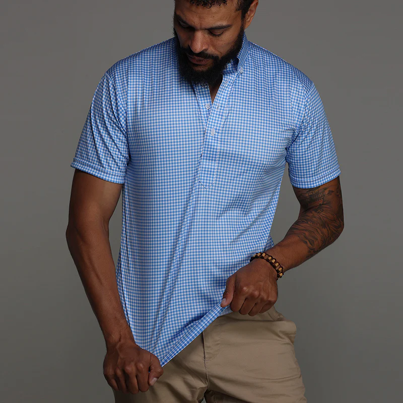 Oxford Button Down Collar Polo Newport Light Blue Gingham - Image 6