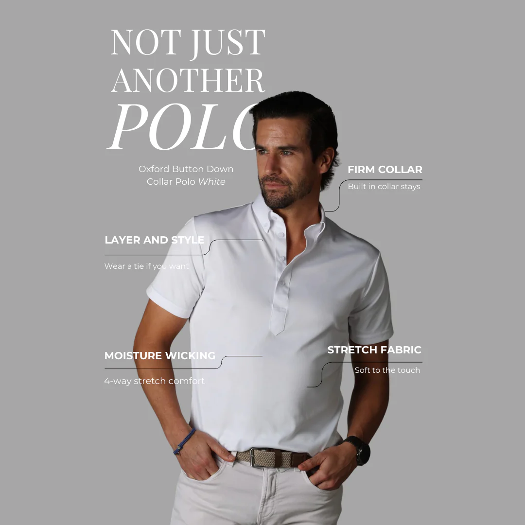 Oxford Button Down Collar Polo White - Image 8