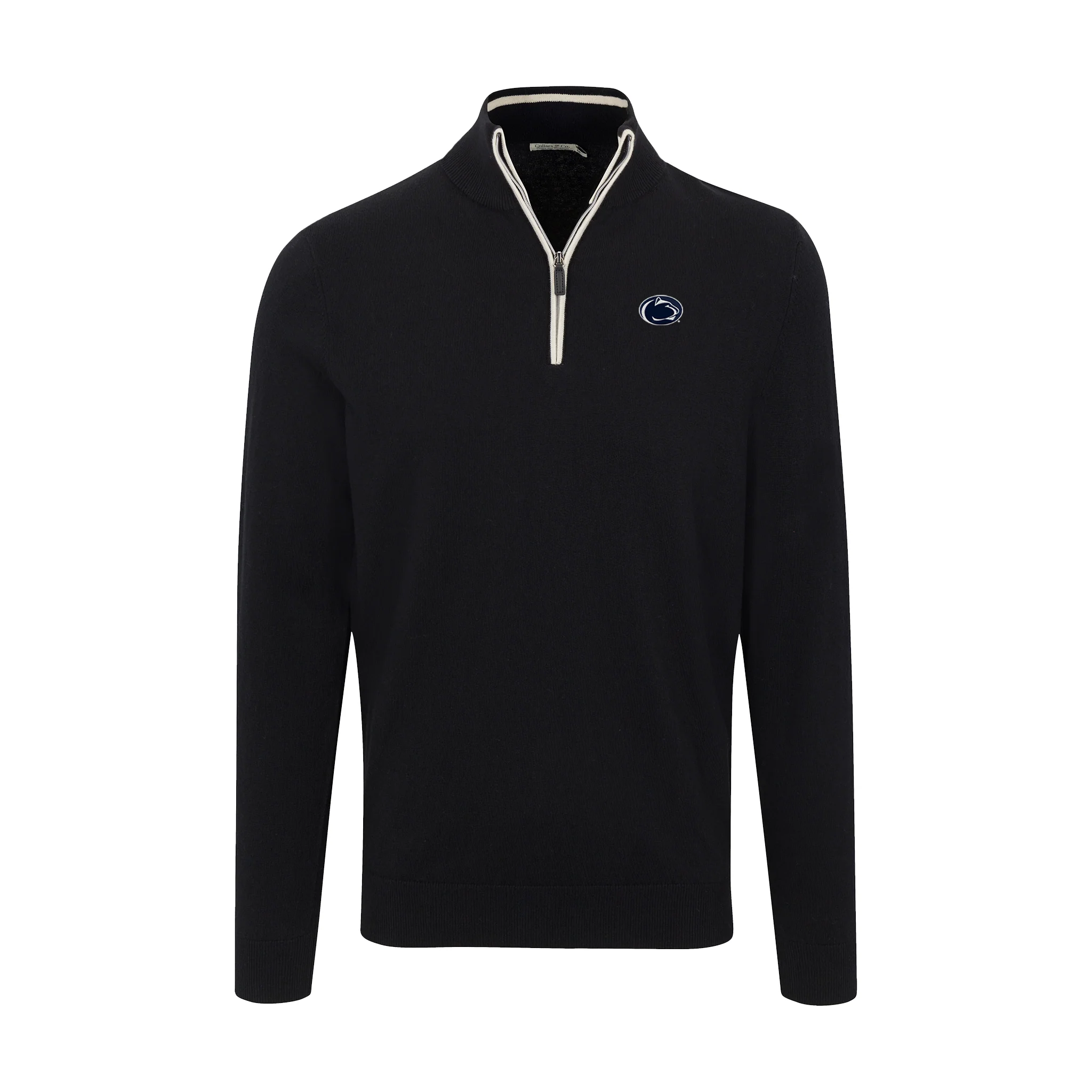 Penn State Black with White Trim Luxury Touch Cotton and Cashmere Quarter Zip Sweater