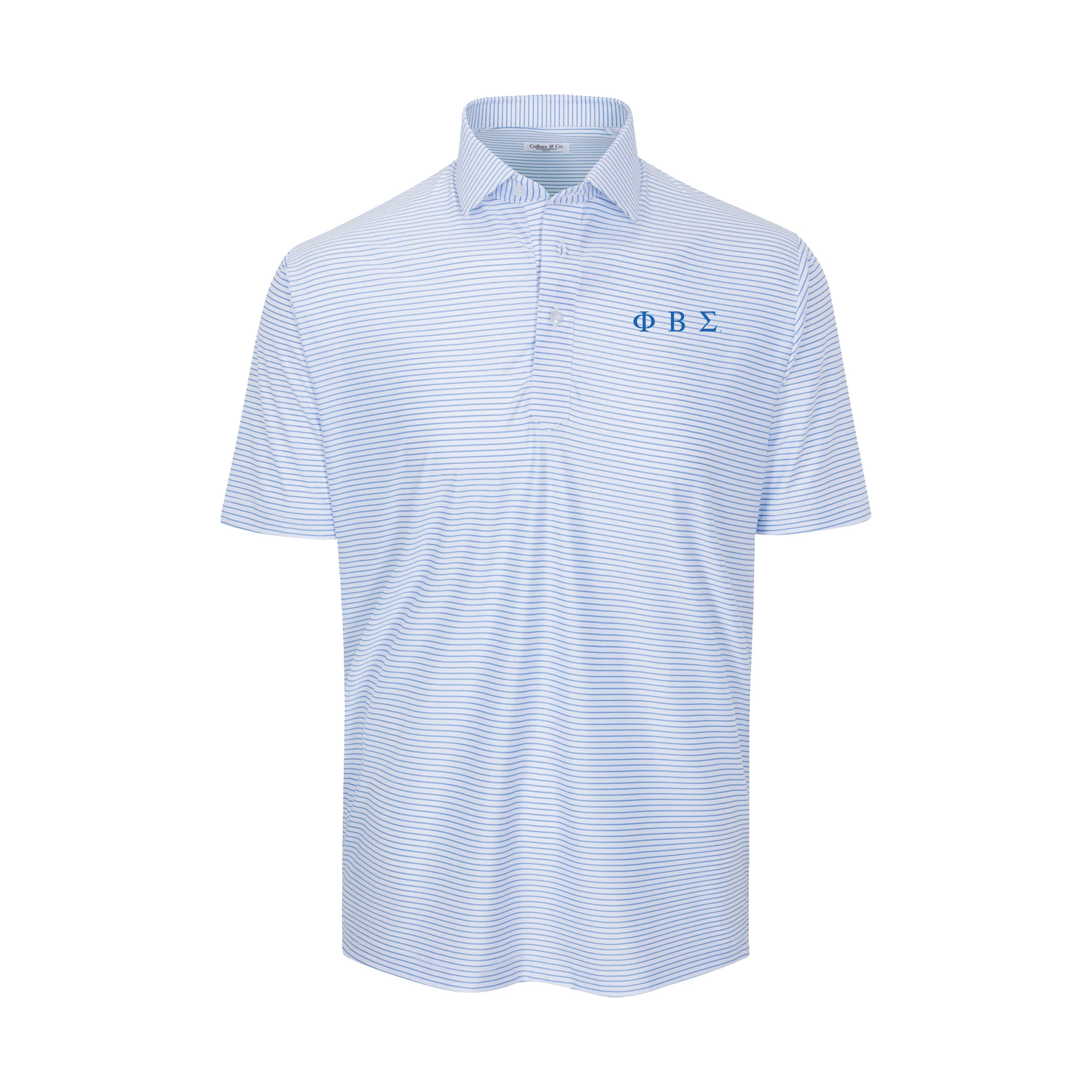 Phi Beta Sigma Featherweight Flex Polo Camden White with Blue Stripe