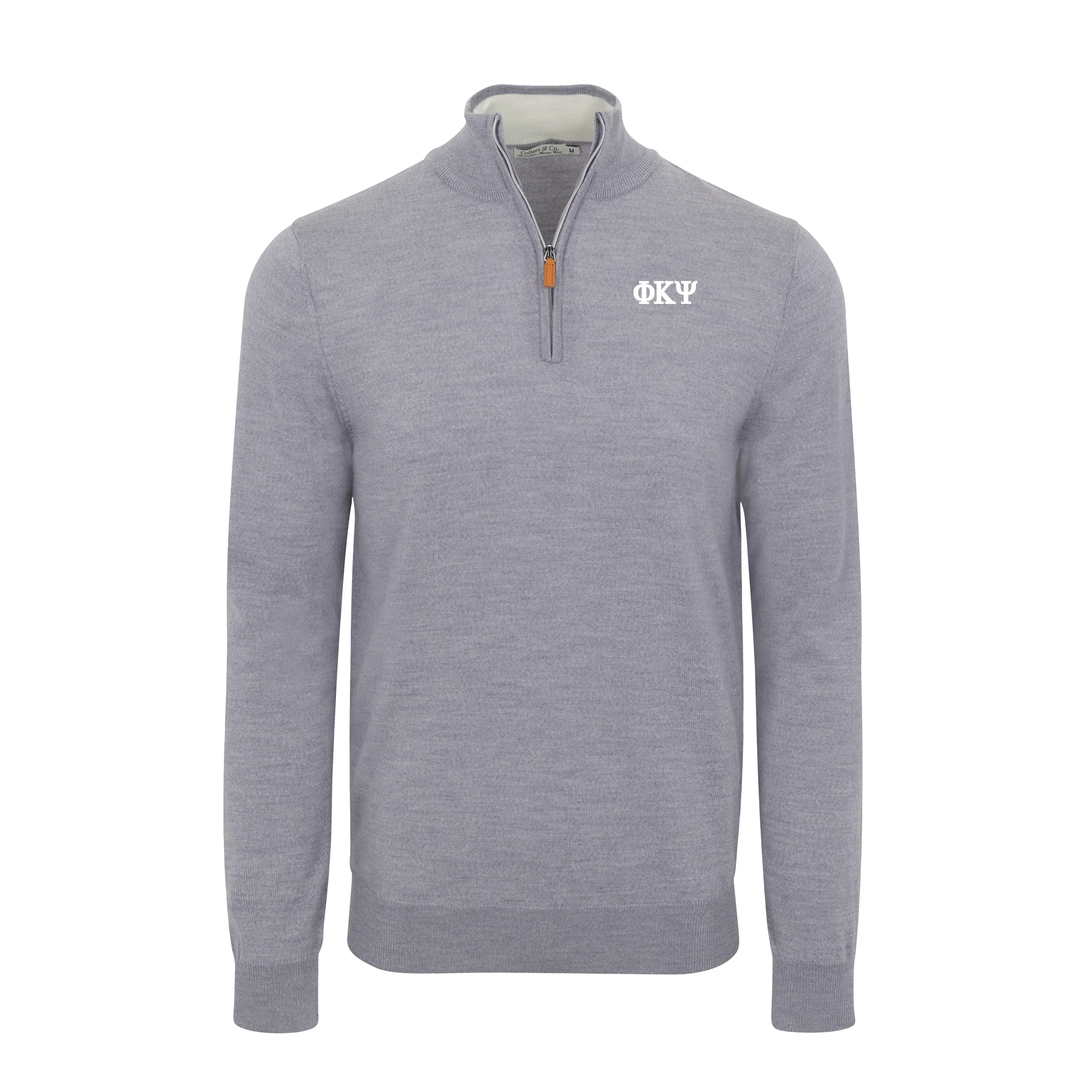 Phi Kappa Psi Grey Melange Cashmere Touch Australian Merino Quarter Zip Sweater