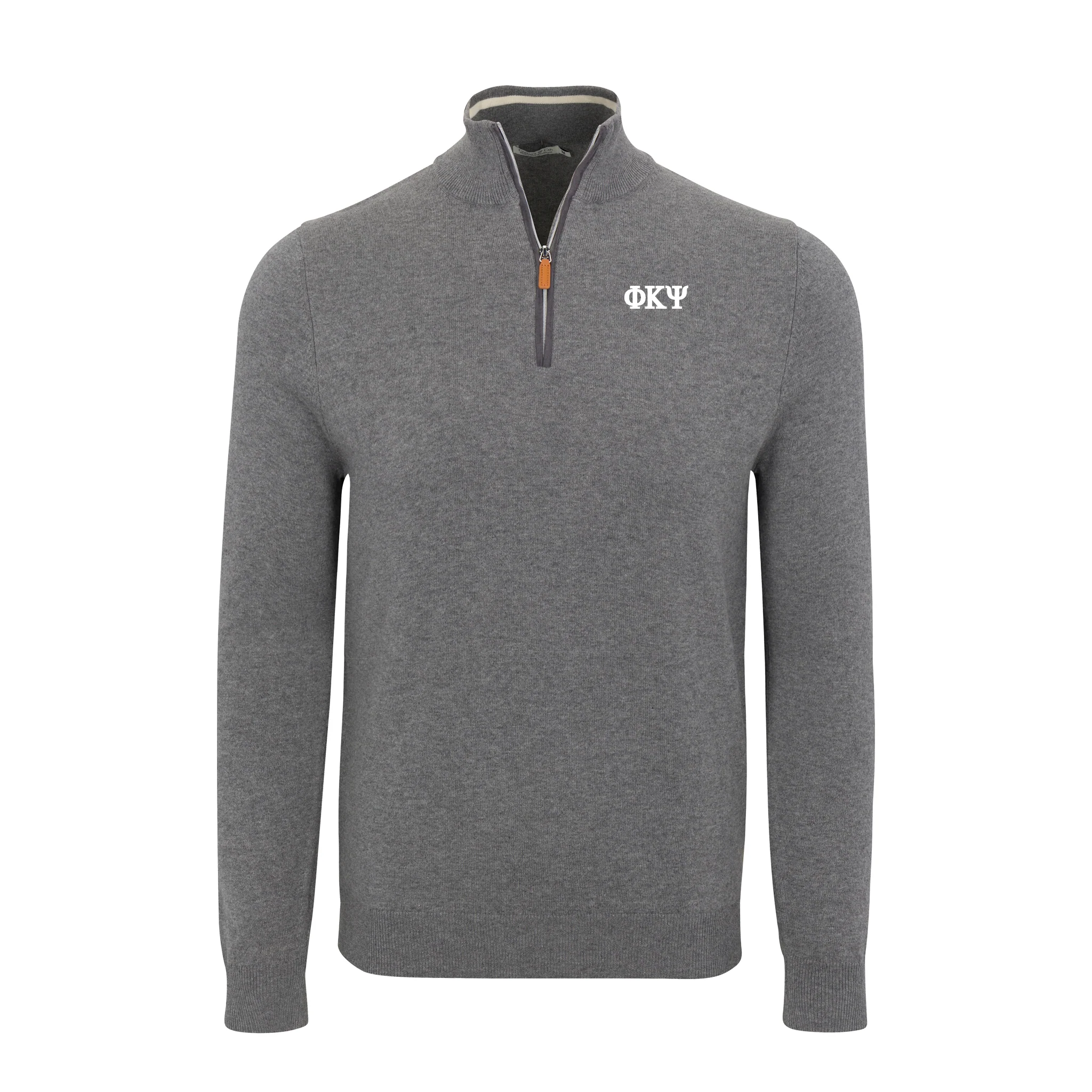 Phi Kappa Psi Grey with Grey Trim Luxury Touch Cotton and Cashmere Quarter Zip Sweater