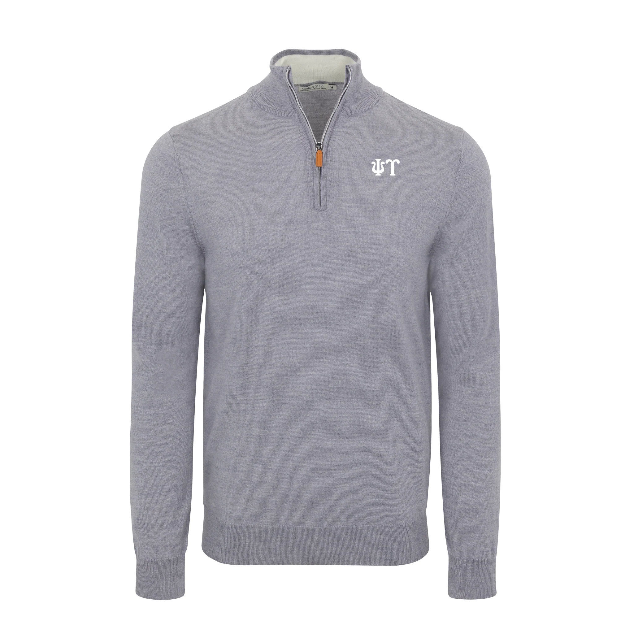 Psi Upsilon Grey Melange Cashmere Touch Australian Merino Quarter Zip Sweater