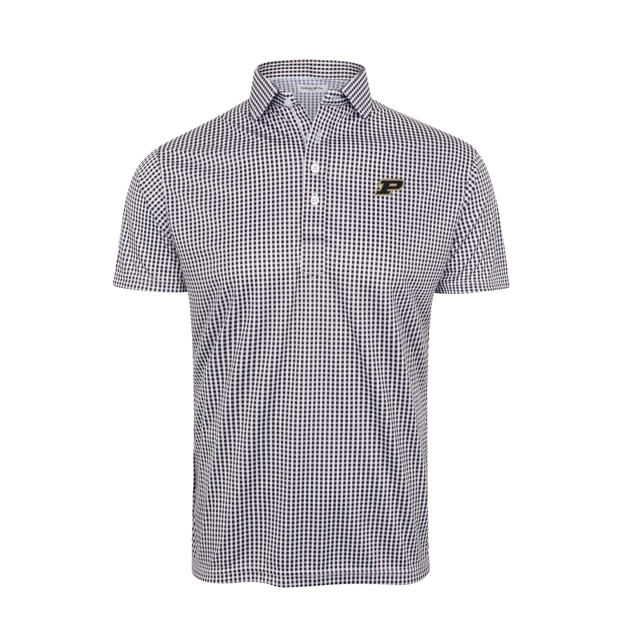 Purdue Custom Semi-Spread Collar Polo Black Gingham