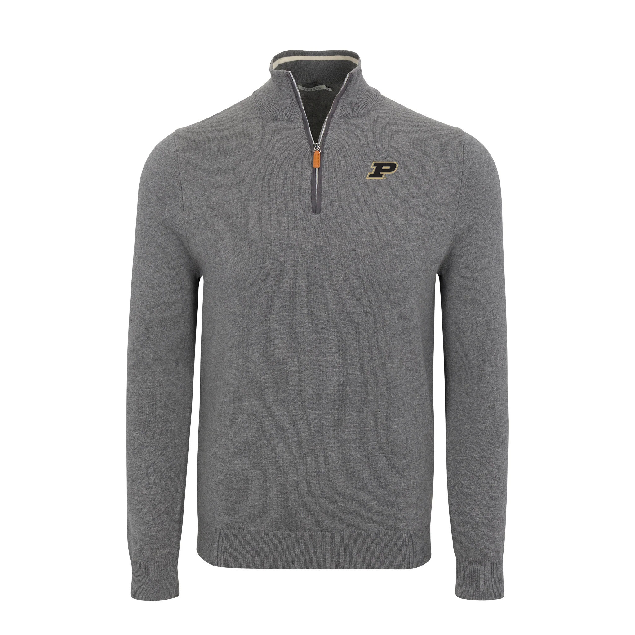 Purdue Grey with Grey Trim Luxury Touch Cotton and Cashmere Quarter Zip Sweater