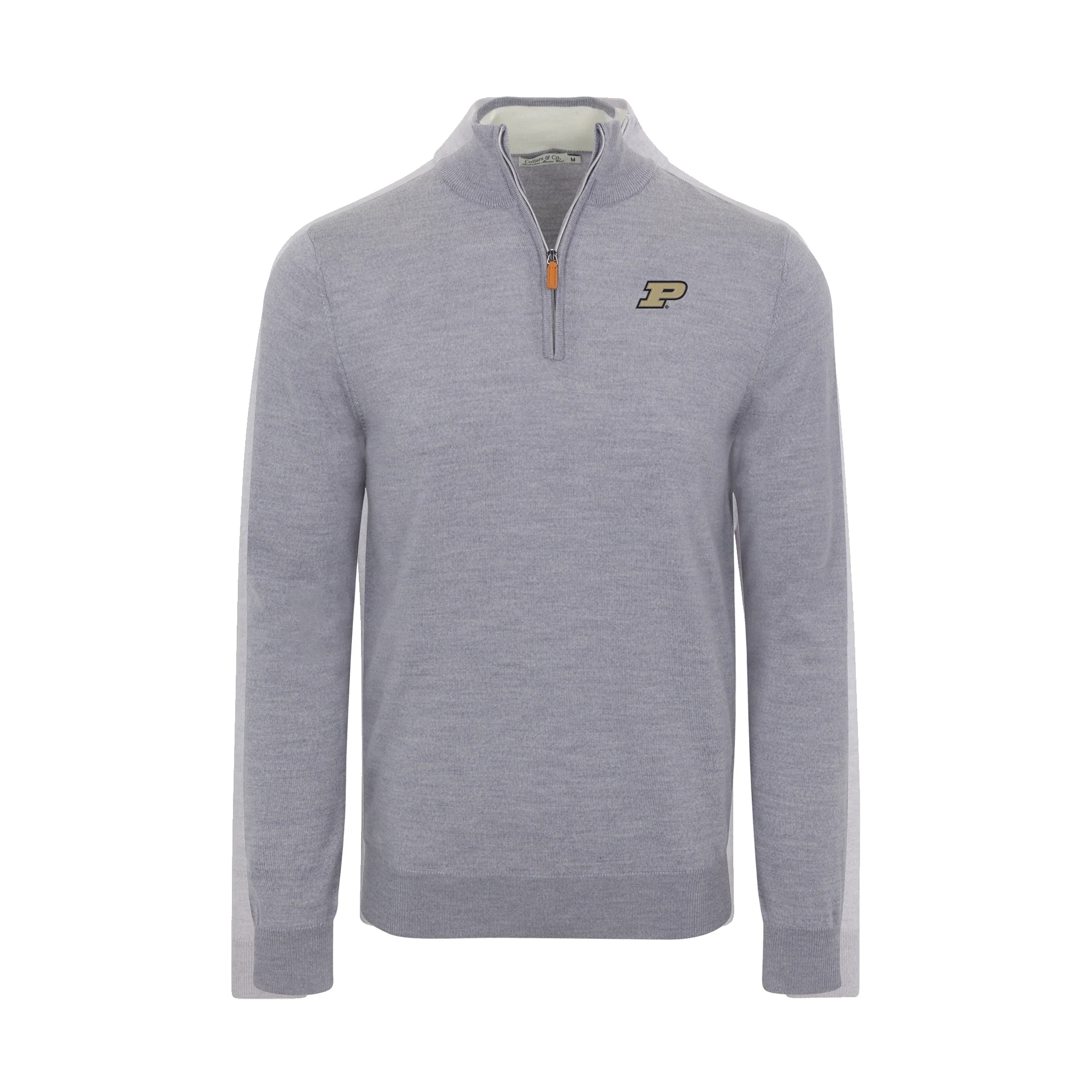 Purdue Grey Melange Cashmere Touch Australian Merino Quarter Zip Sweater
