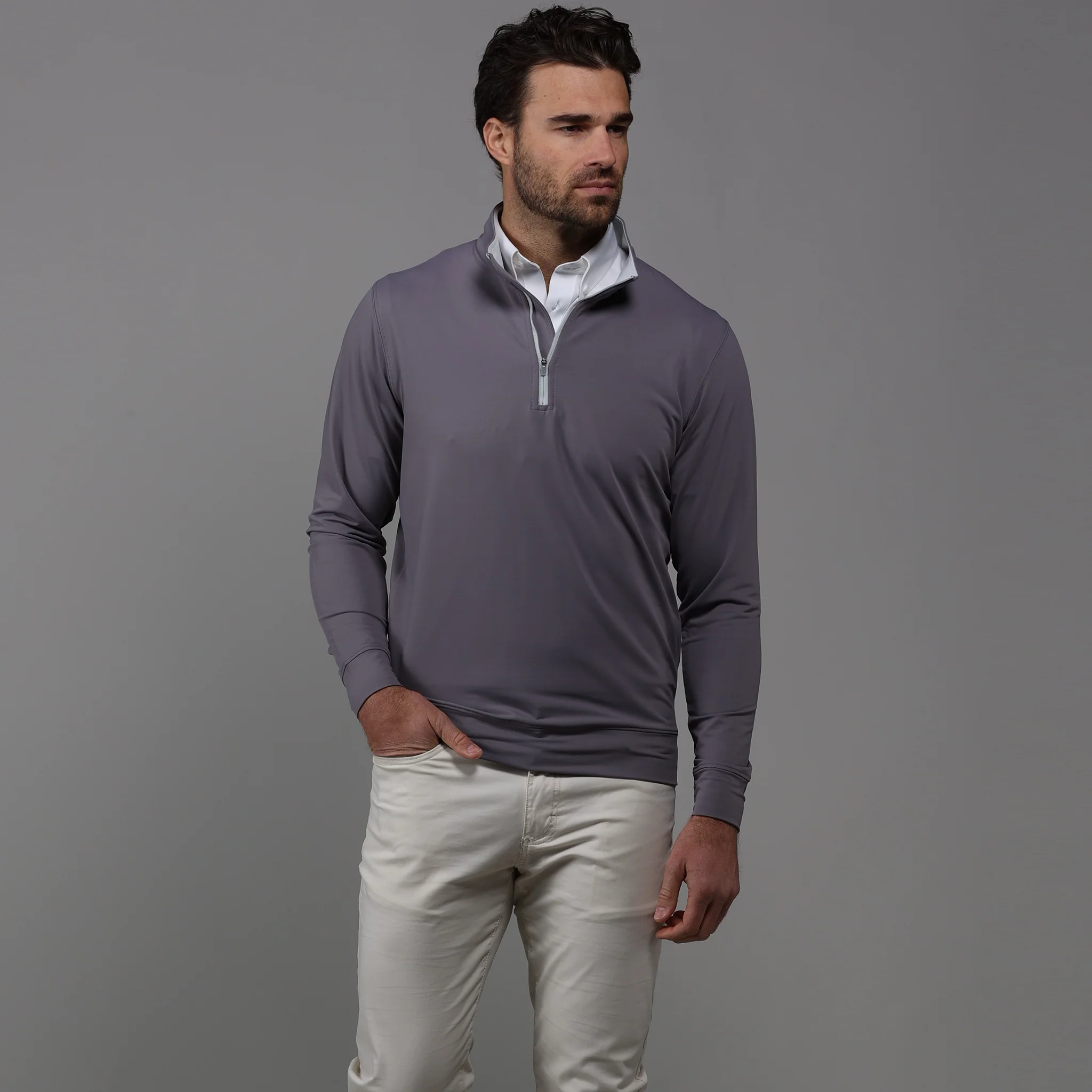 Quarry Grey Tour Performance Men's Golf Quarter Zip Pullover - Image 3
