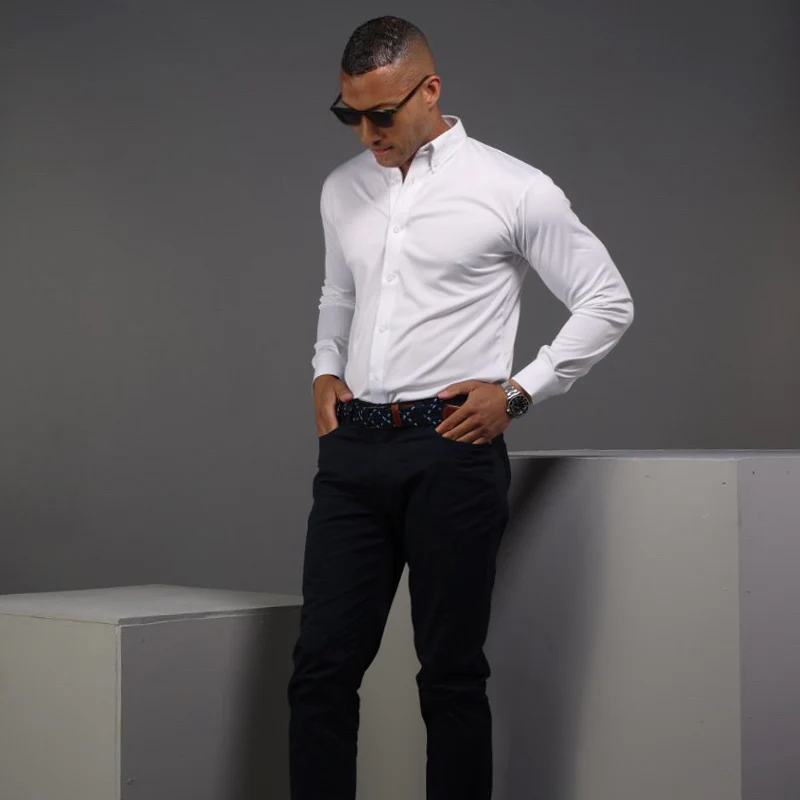 Quattro Flex Dress Shirt with Button Down Collar White - Image 3