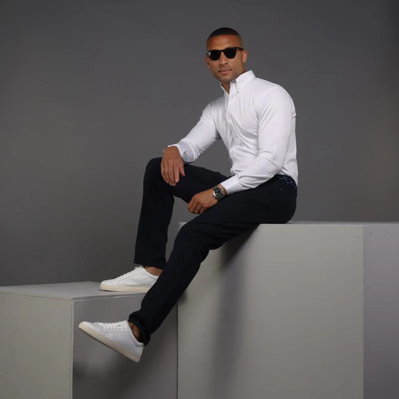 Quattro Flex Dress Shirt with Button Down Collar White - Image 4